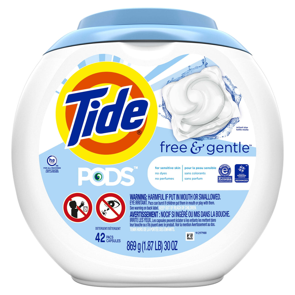 Tide Pods Laundry Detergent Soap Packs, Free and Gentle, 42 Count