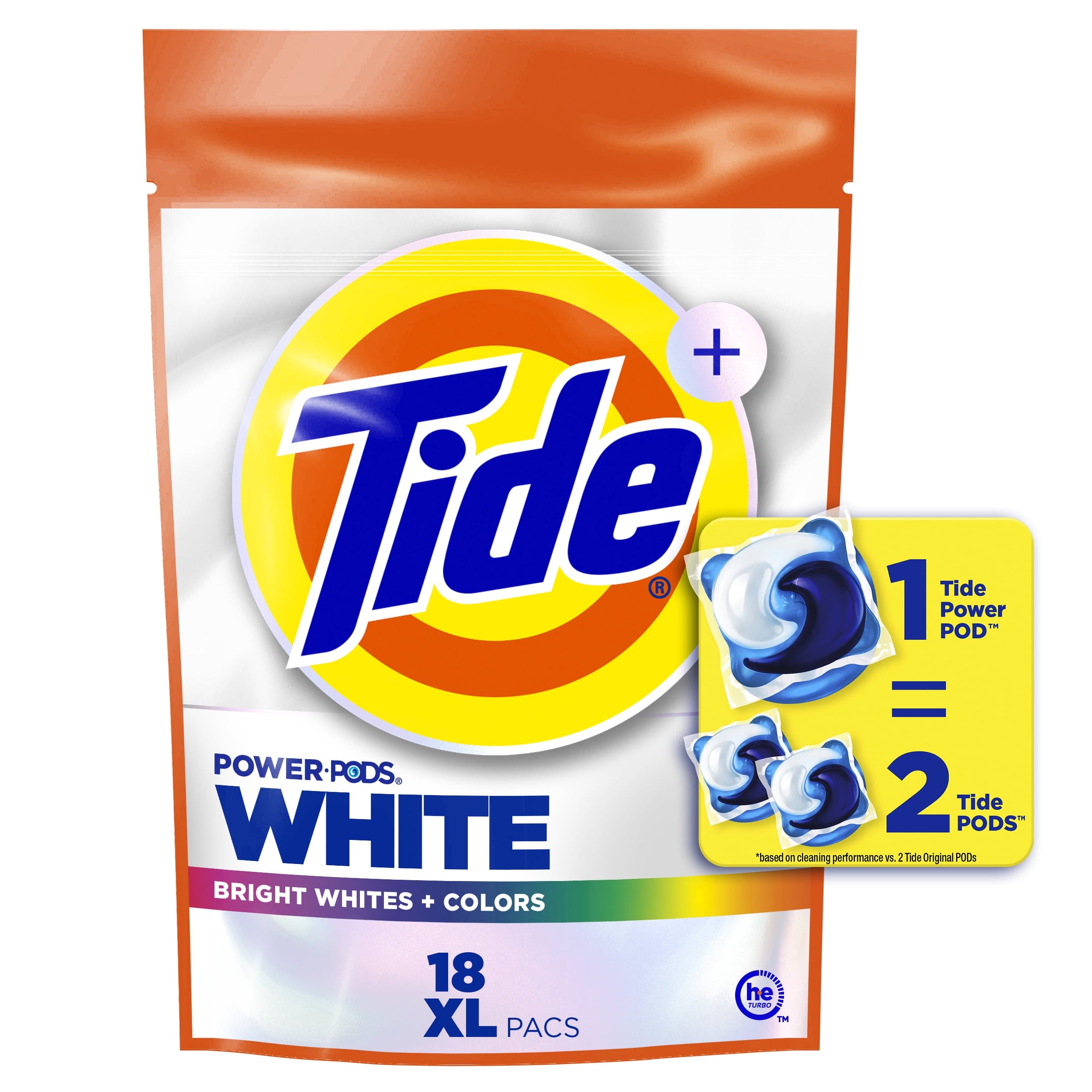 Tide Power PODS White Laundry Detergent Pacs, Brilliant Whitening + Color Protect, 18 Count