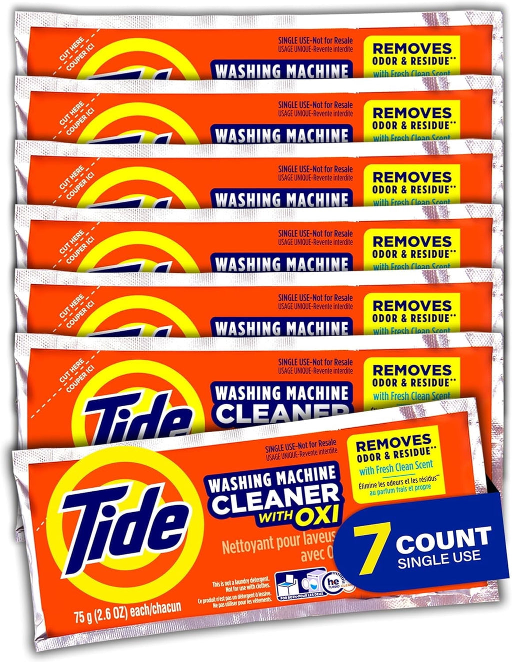 Tide Washing Machine Cleaner with Oxi Powder, Odor Eliminator and Washer Residue Remover, 5 Count