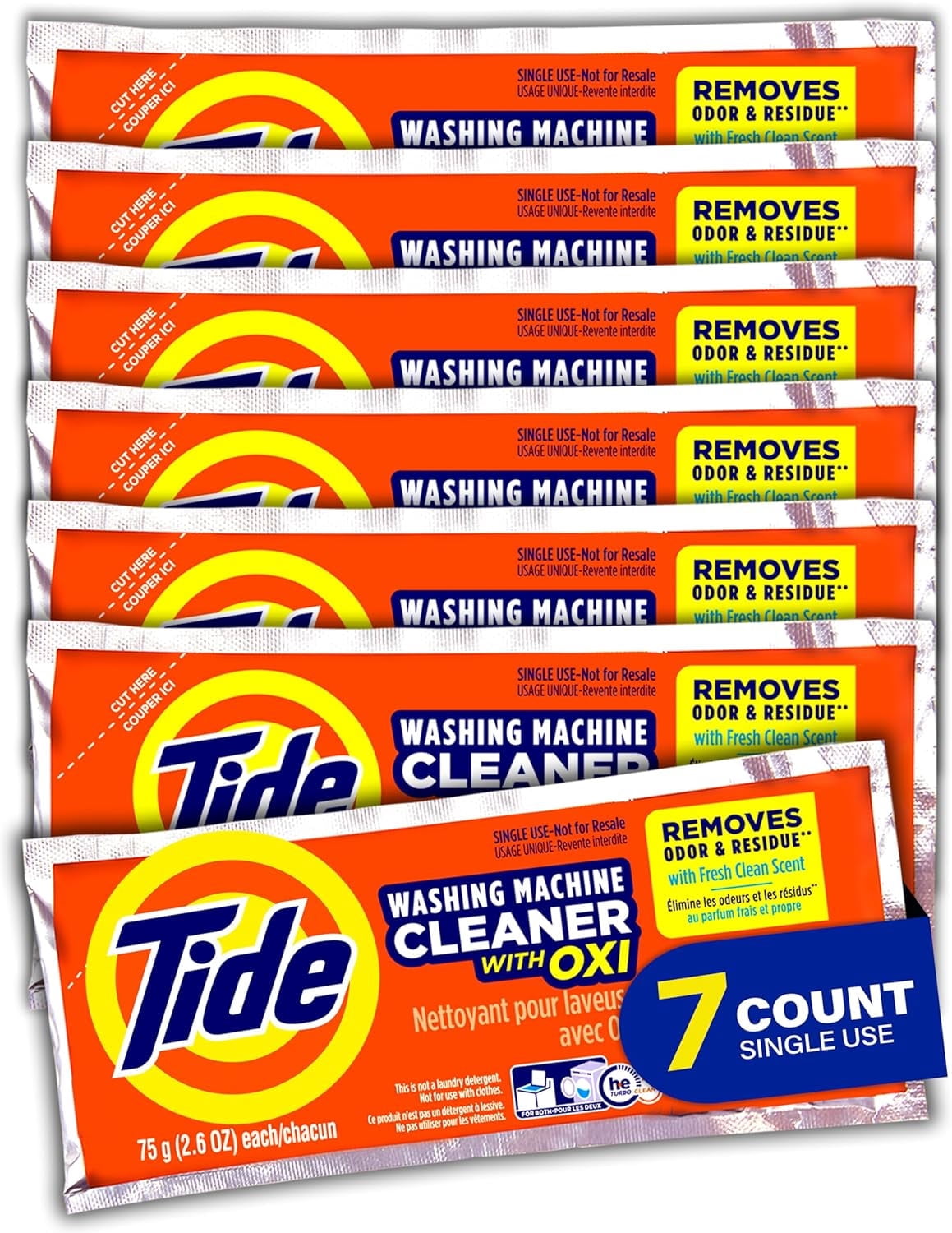 Tide Washing Machine Cleaner with Oxi Powder, Odor Eliminator and Washer Residue Remover, 5 Count
