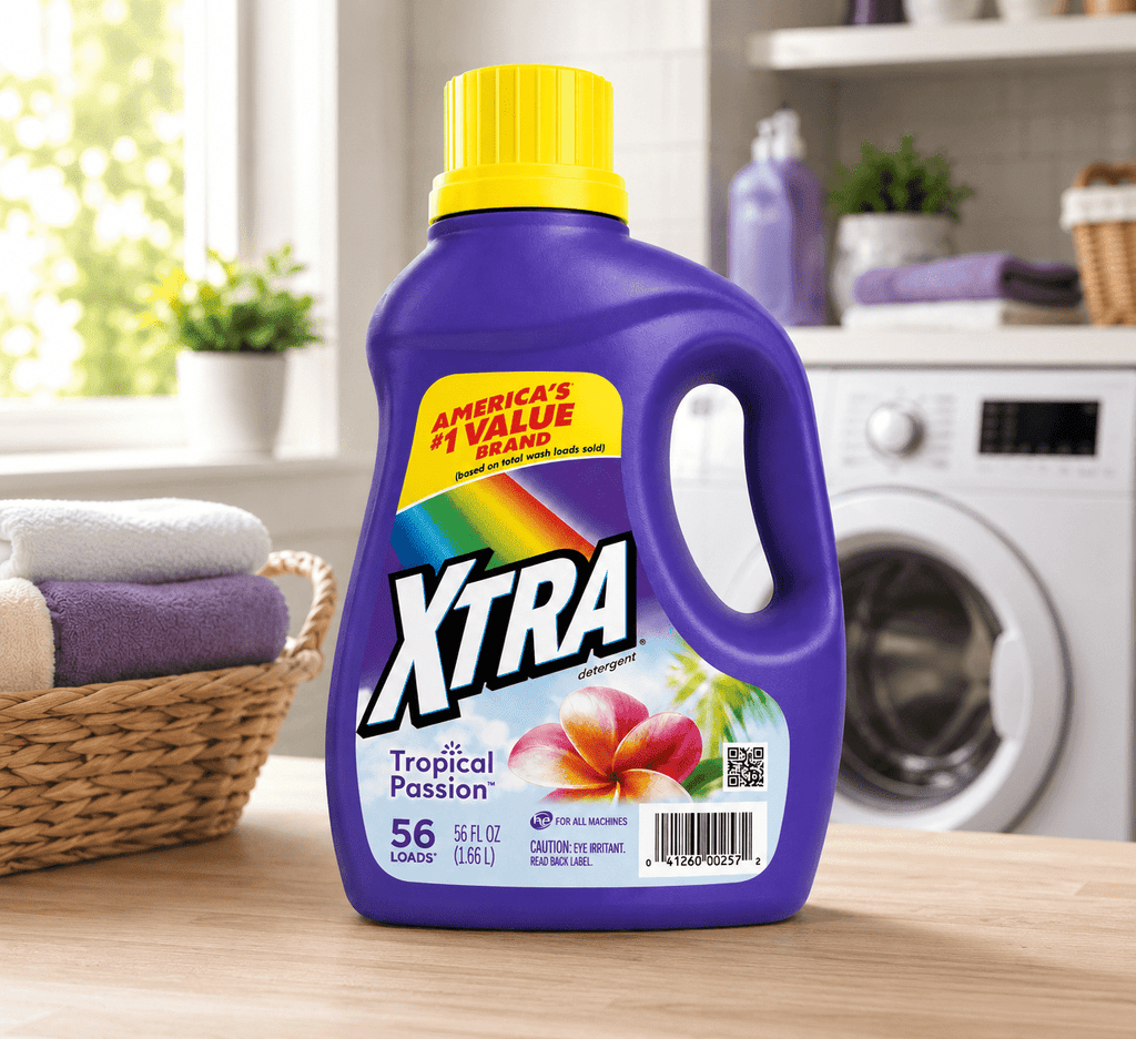 Xtra Tropical Passion Liquid Laundry Detergent, for All Machines, HE Compatible, Tropical Passion Scent, 56 fl oz (1.66 L), 56 Loads