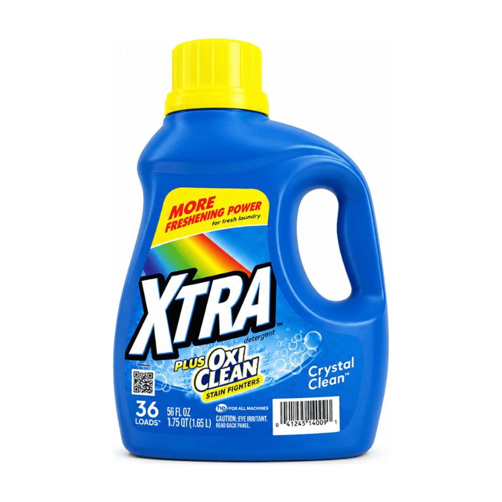 XTRA Plus Oxi Clean Liquid Laundry Detergent with Oxi Clean, Crystal Clean Scent, 56 fl oz, 36 Loads