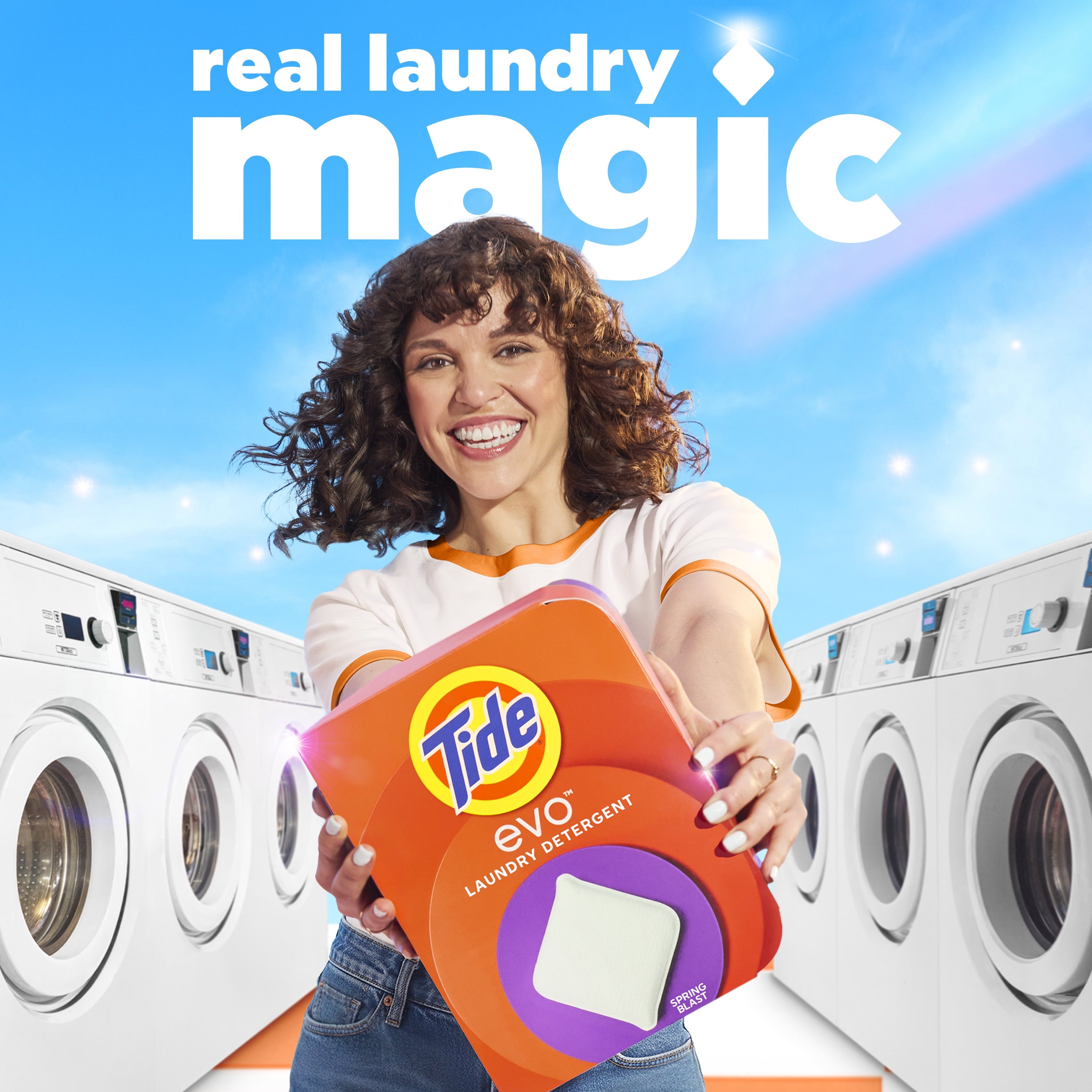 Tide Evo Laundry Detergent Tiles, 100% Concentrated, 6X Cleaning Power, Spring Blast Scent, 16 Count