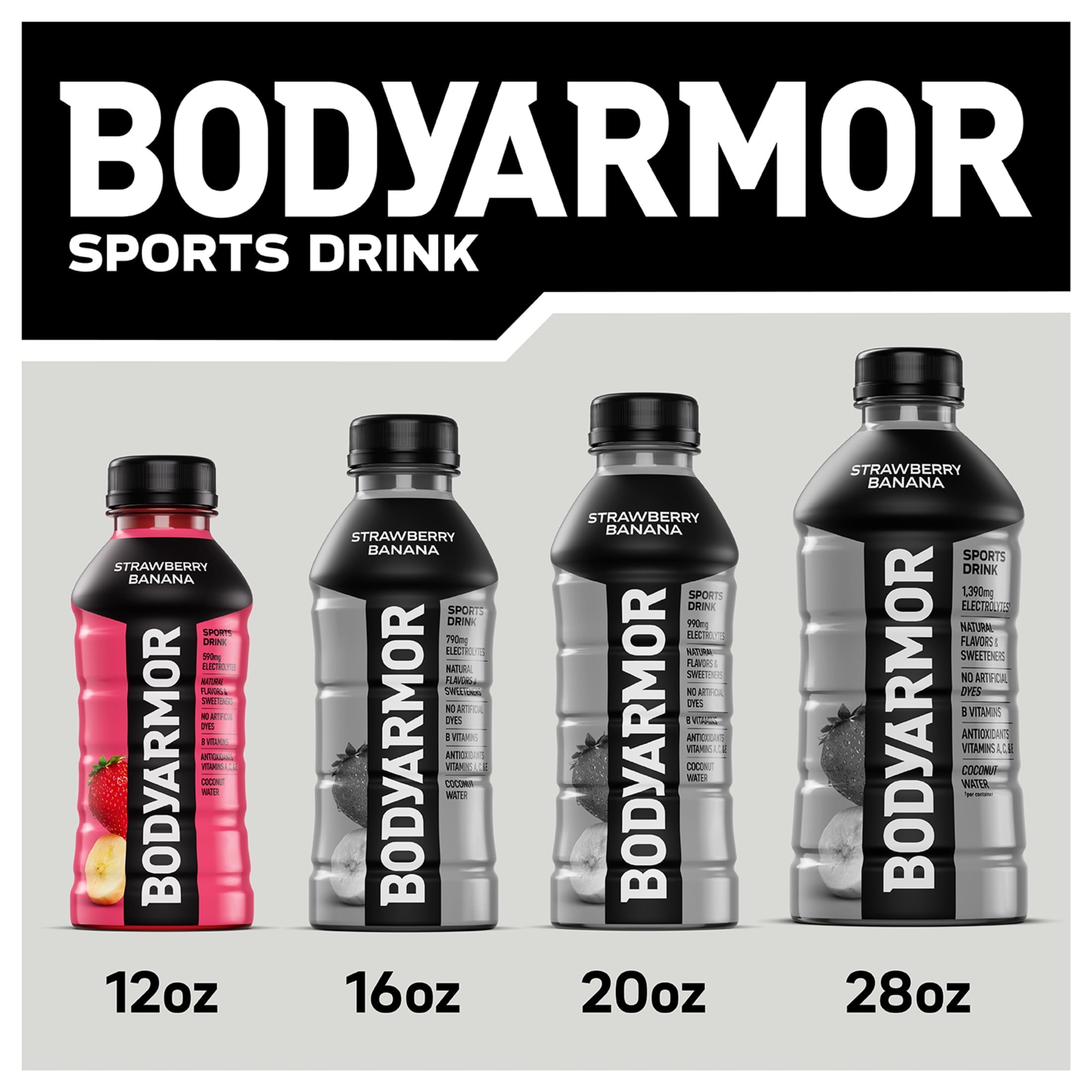 BODYARMOR Strawberry Banana Sports Drink Bottles, 12 fl oz, 8 Pack