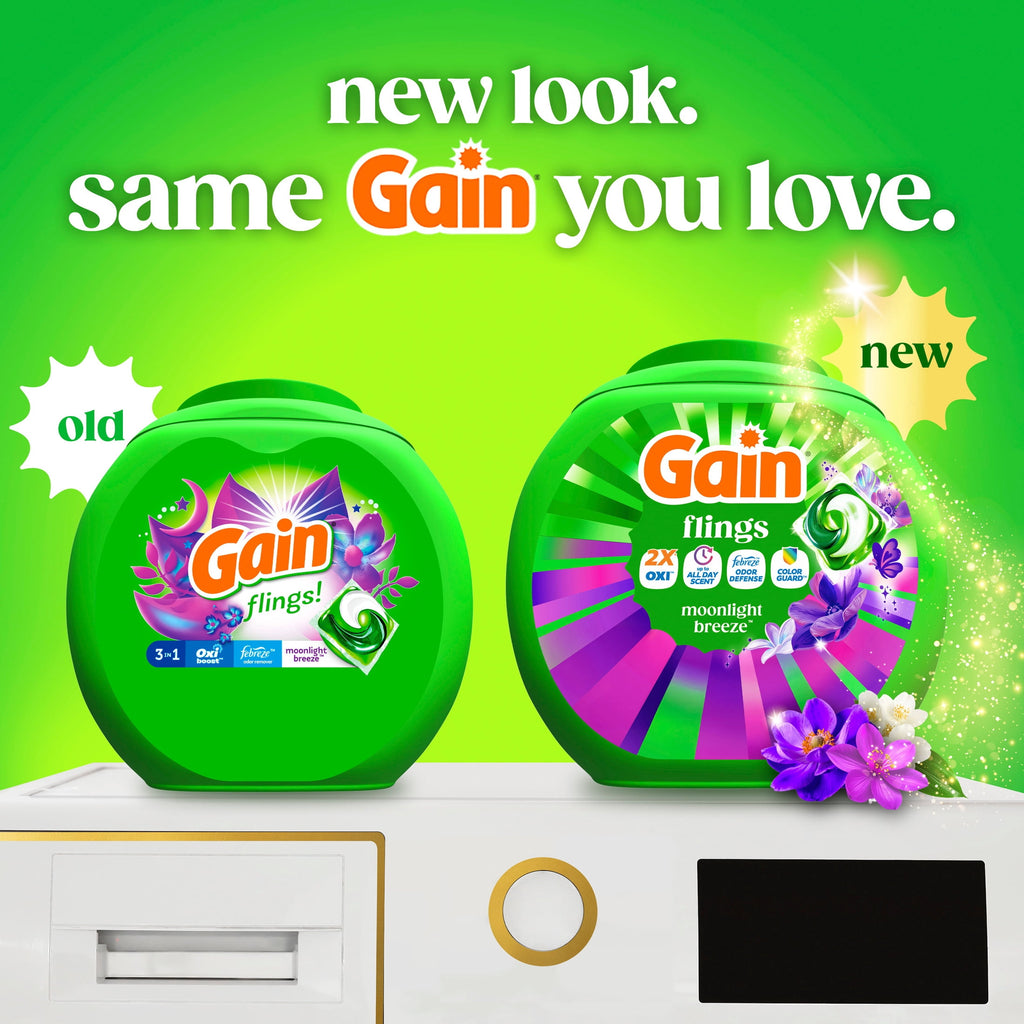 Gain Flings Laundry Detergent Soap Pacs, 4-in-1 Oxi Boost and Febreze, Moonlight Breeze Scent, 76 Count