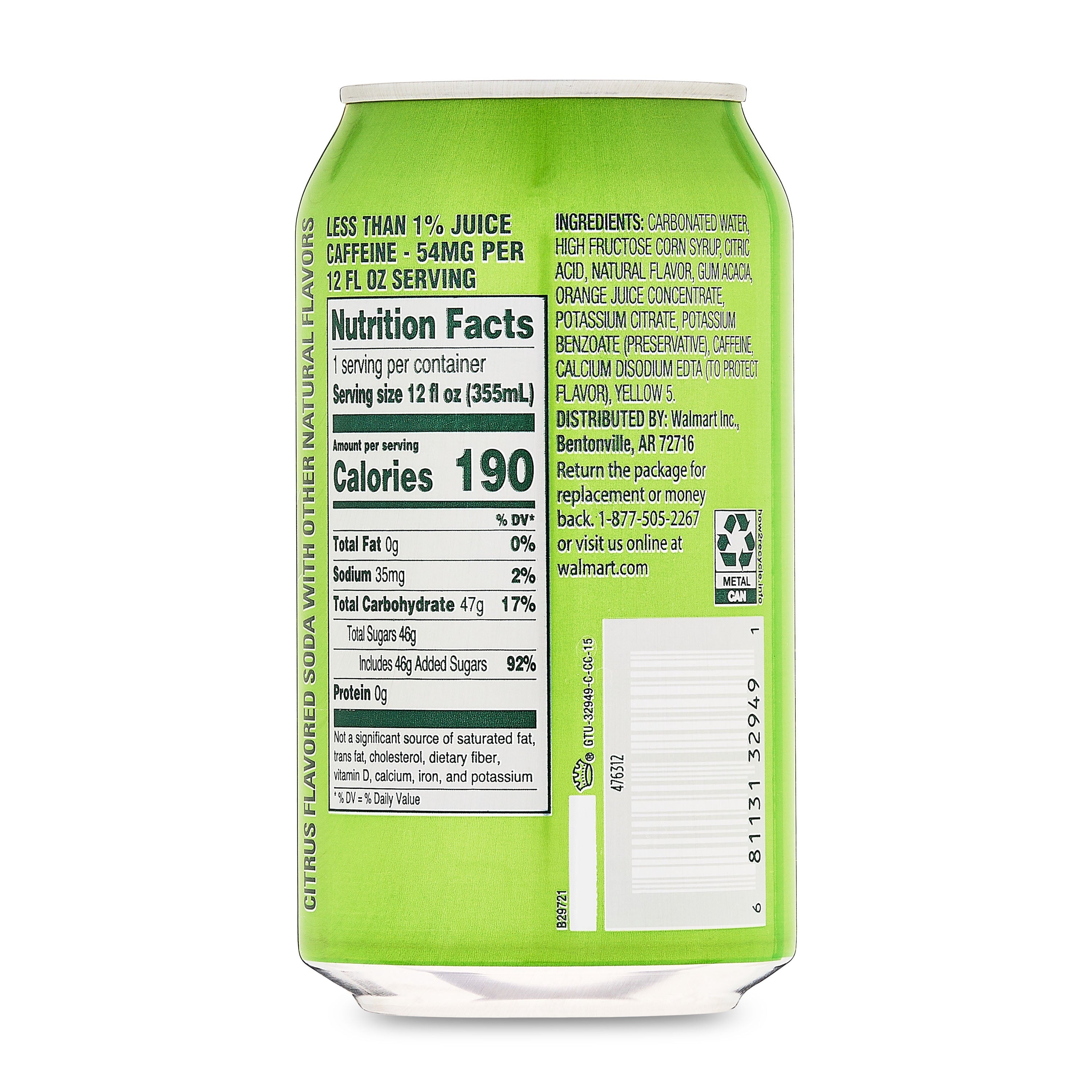 Great Value Mountain Lightning Citrus Flavored Soda Pop, 12 fl oz, 12 Pack Cans