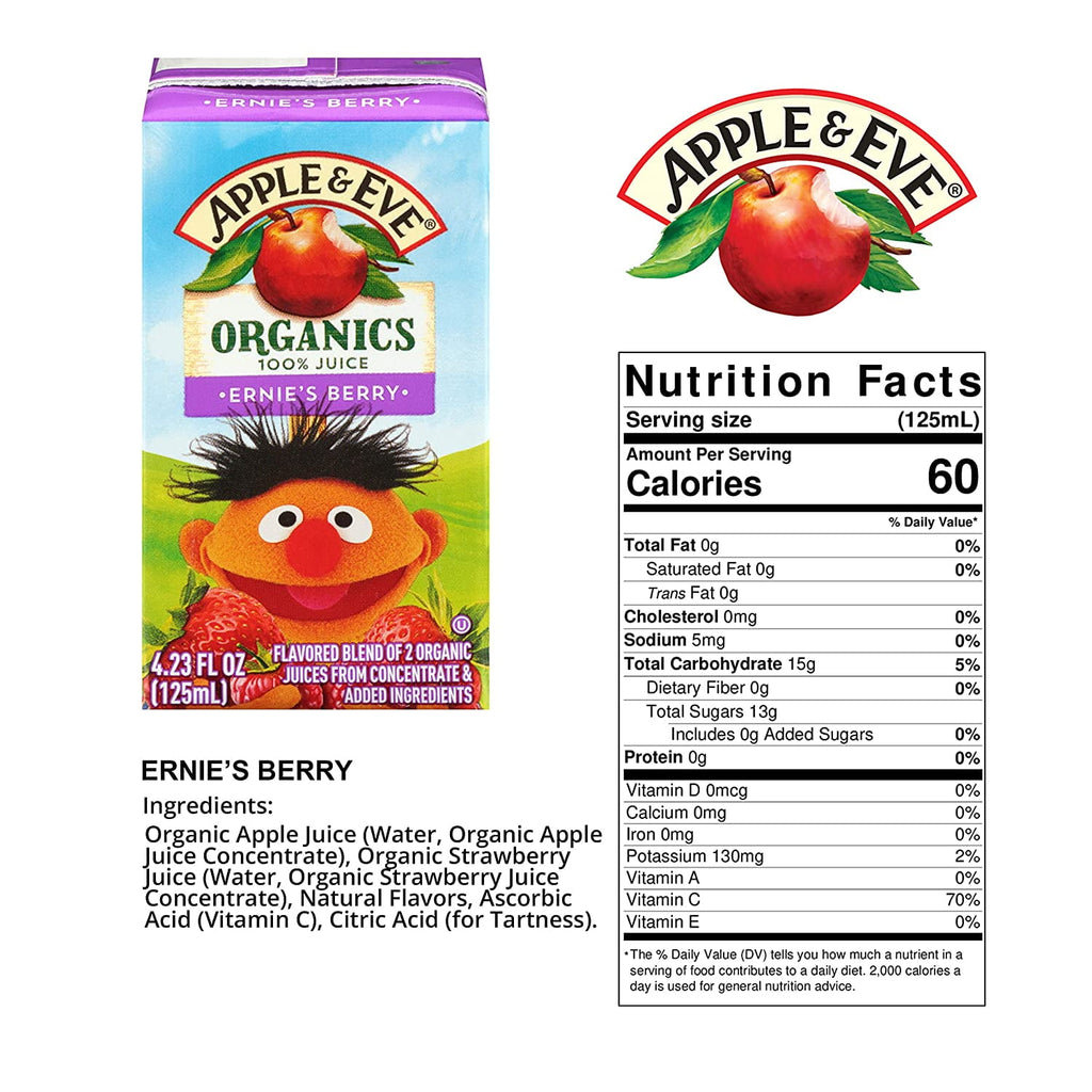 Apple & Eve Sesame Street Organic 100% Juice Variety Pack, 4.23 Fl. Oz., 32 Count