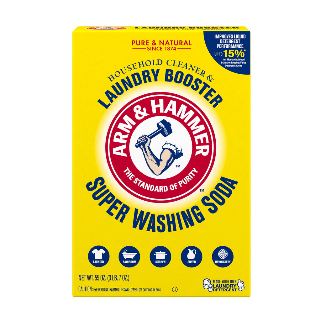 ARM & HAMMER Super Washing Soda Powder Laundry Detergent Booster & Household Cleaner, 55 oz