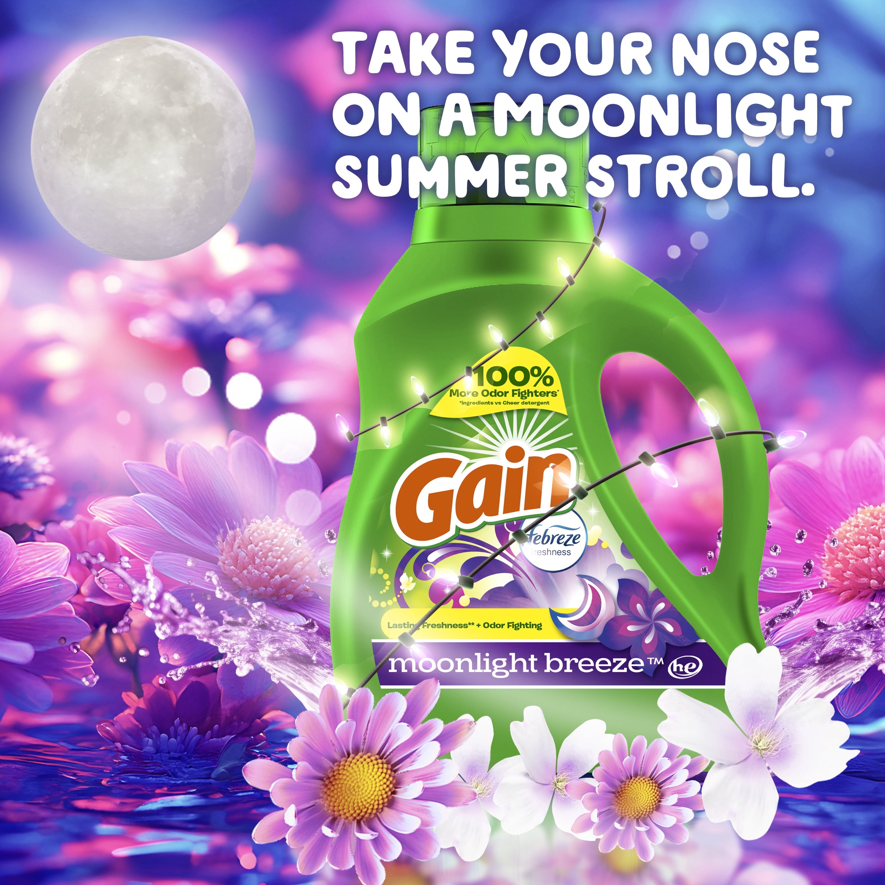 Gain Laundry Detergent Liquid with Odor Fighters, Moonlight Breeze Scent, 46 fl oz, 32 Loads