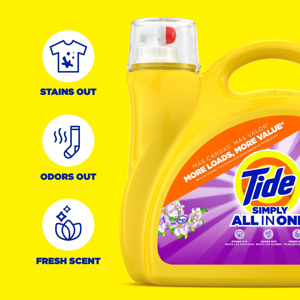 Tide Simply Laundry Detergent Liquid, Clean & Fresh, Berry Blossom Scent, 138 Loads, 173 fl oz