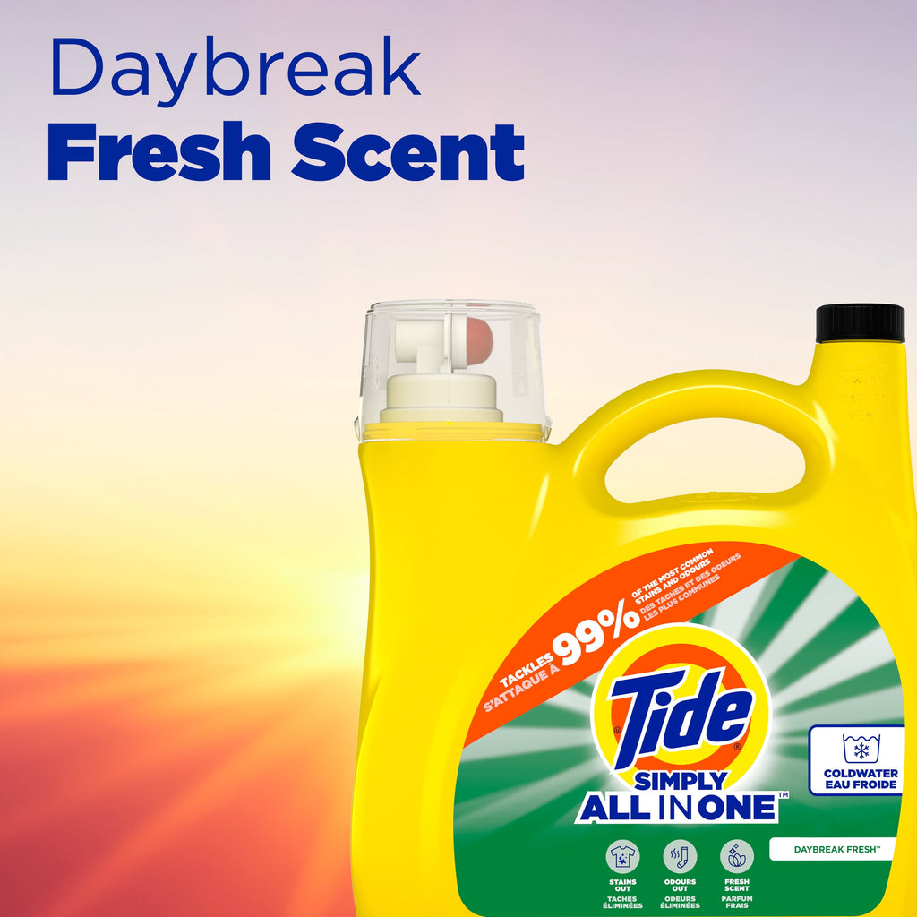 Tide Simply Liquid Laundry Detergent, All-In-One, Daybreak Fresh Scent, 173 fl oz, 138 Loads