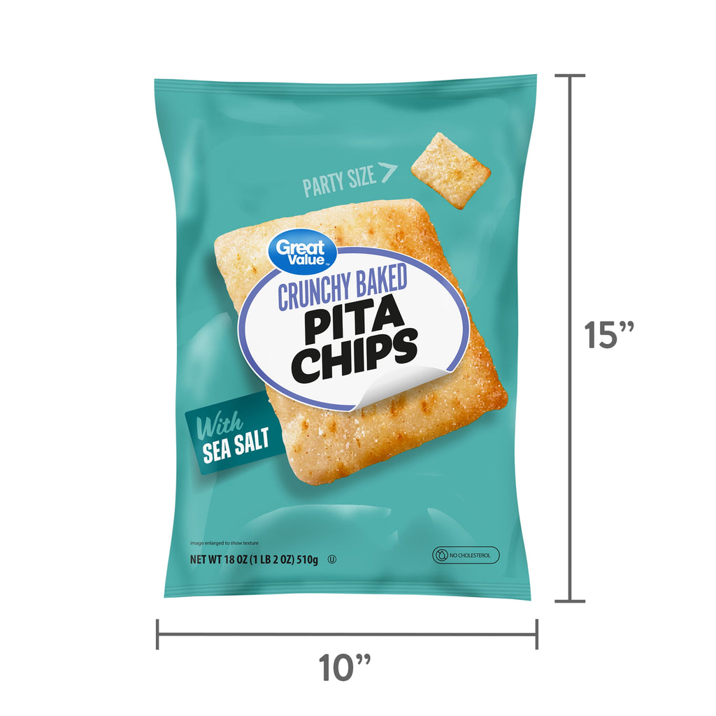 Great Value Sea Salt Pita Chips Party Size, 18 oz