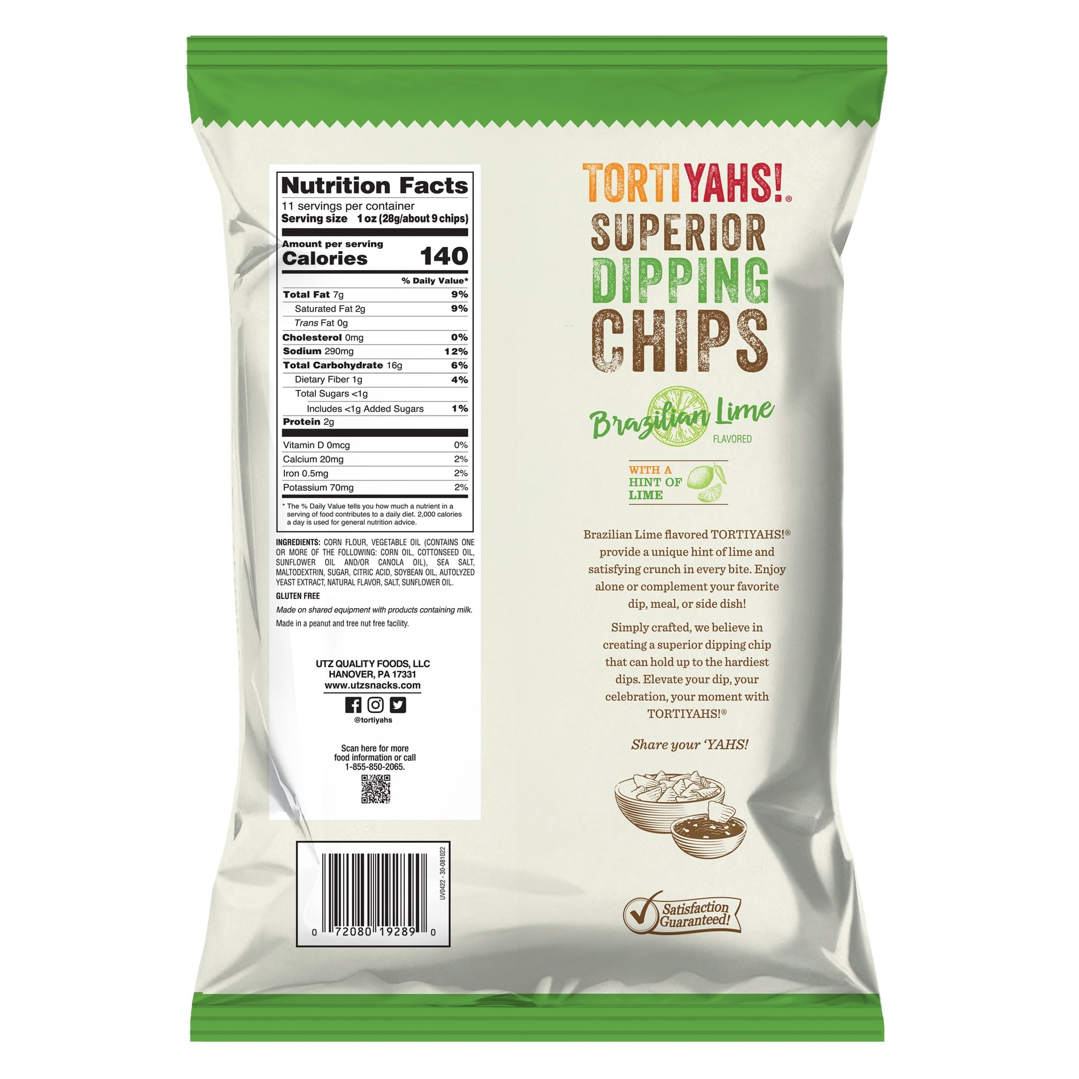 TORTIYAHS! Brazilian Lime Superior Dipping Chips, Gluten-Free, 11 oz Bag