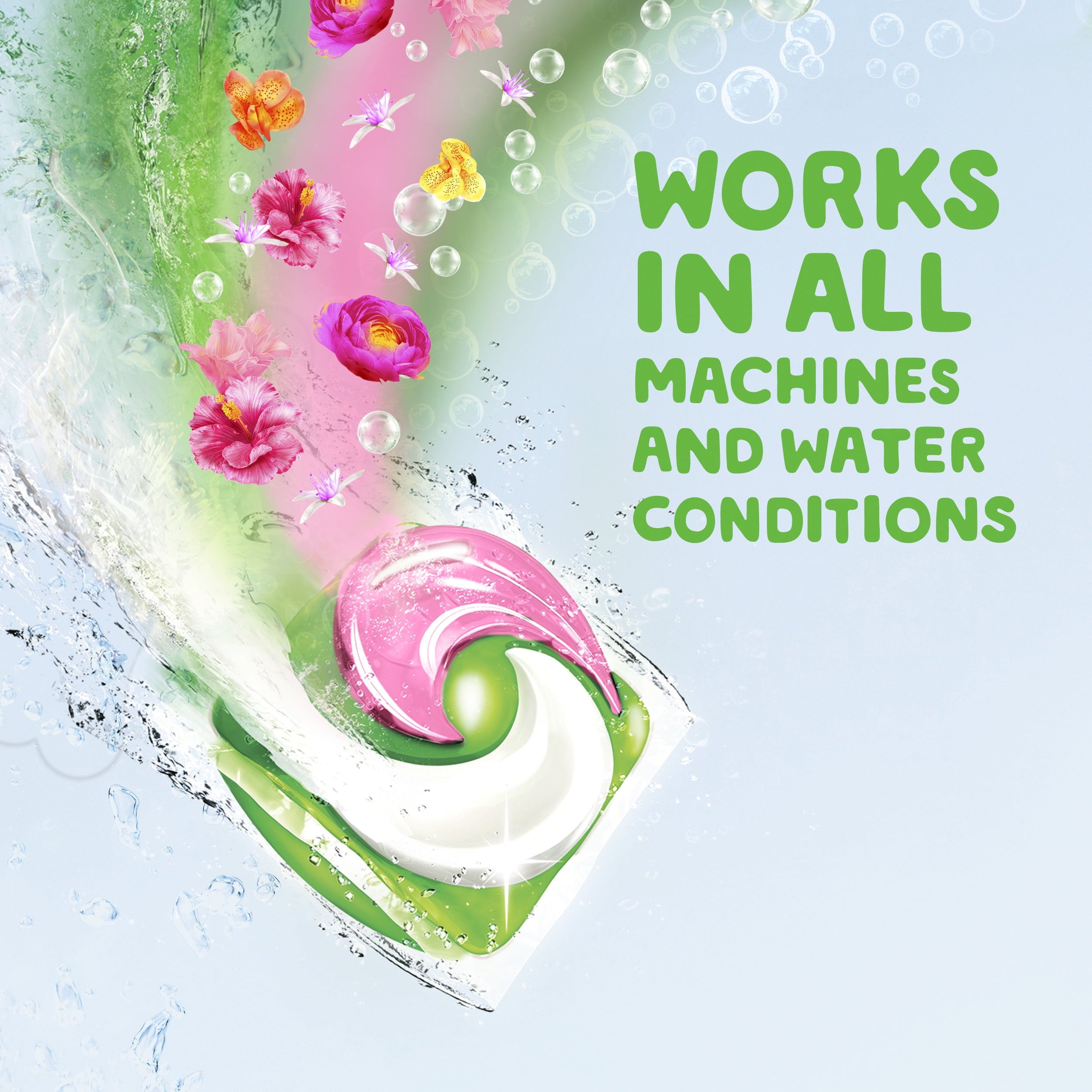 Gain Plus Flings Laundry Detergent Soap Pacs, All-In-One, Happy Hibiscus Scent, 32 Count