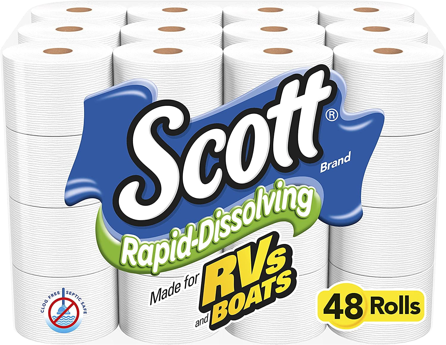 Scott Rapid-Dissolving Toilet Paper for RVs & Boats, 48 Double Rolls (6 Packs of 8 Rolls)