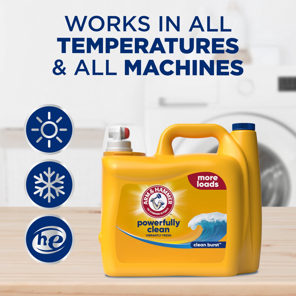 ARM & HAMMER Laundry Detergent Liquid, Clean Burst, 5 Extra Loads, 205 fl oz, 205 Loads
