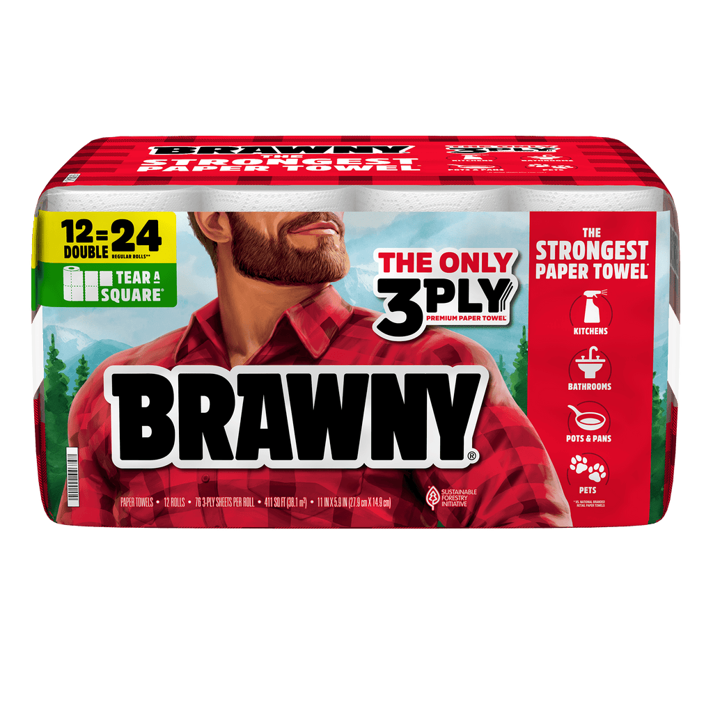 Brawny Tear-A-Square 3-Ply Paper Towels, 6 Double Rolls, 76 Sheets per Roll