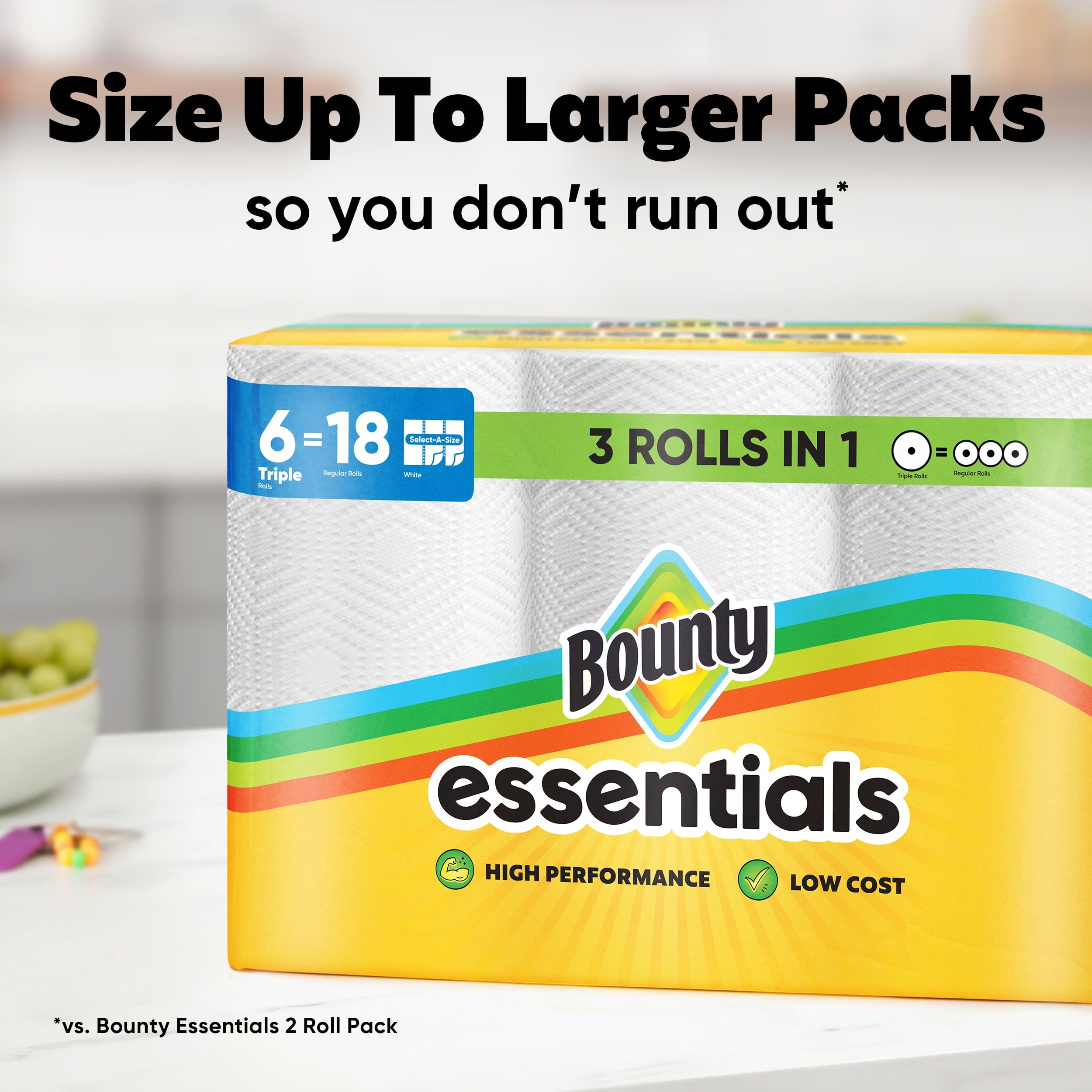 Bounty Essentials Paper Towels Select-a-Size, 6 Triple Rolls