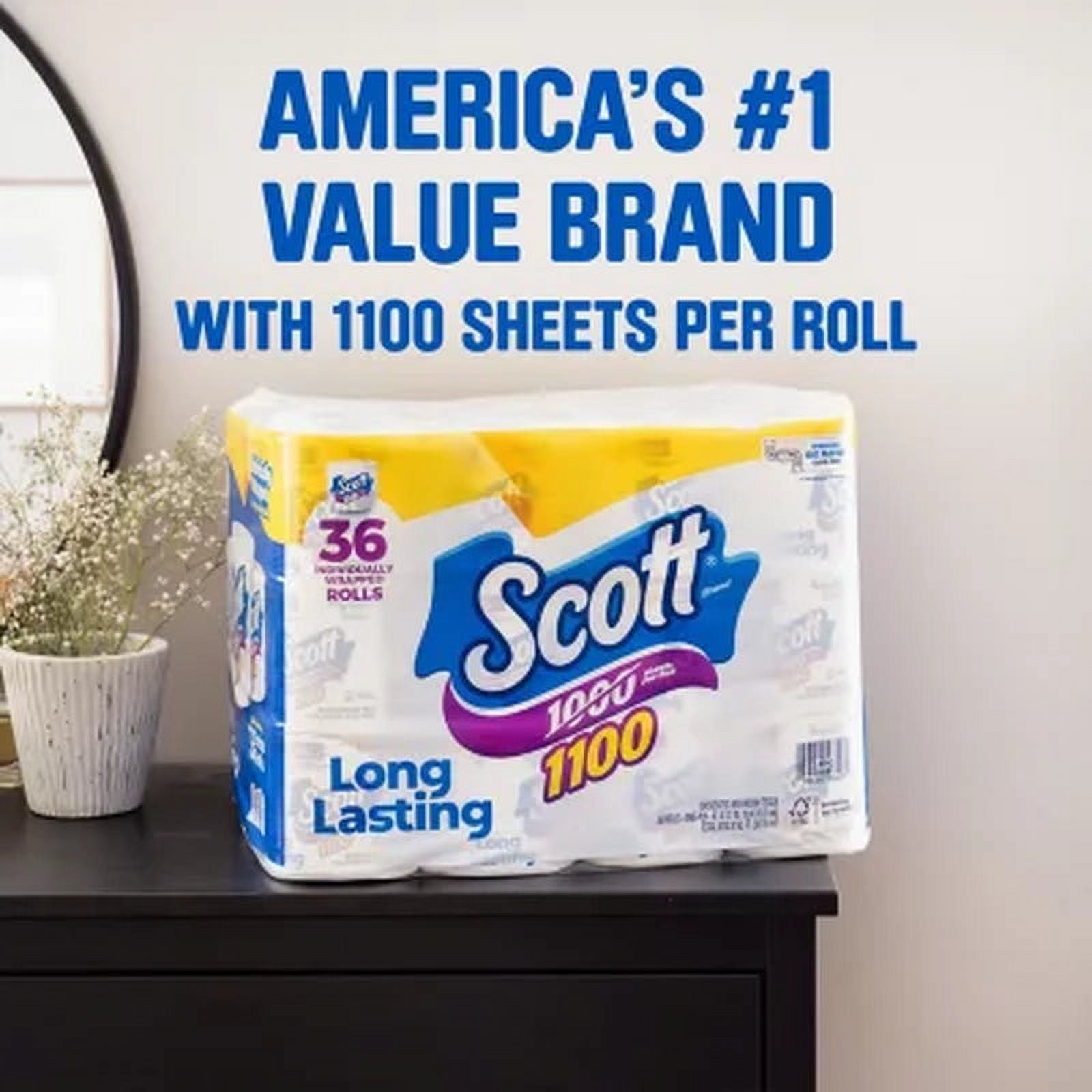 Scott 1100 1-Ply Toilet Paper 1100 Sheets/Roll, 36 Rolls