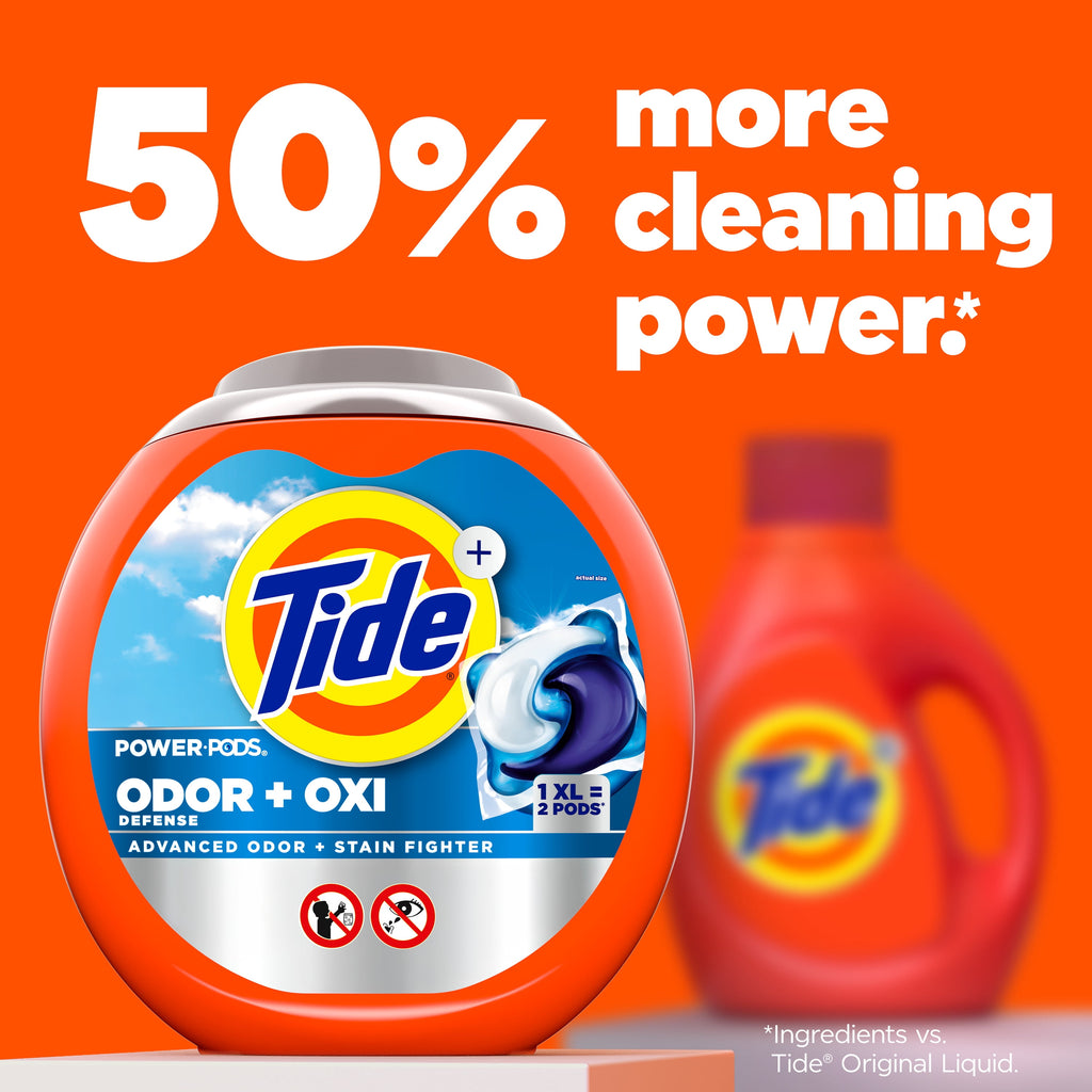 Tide Power PODS Laundry Detergent Soap Pacs with Odor Defense + Oxi, Original Scent, 57 Count