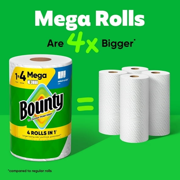 Bounty Paper Towels Select-A-Size White, 6 Mega Rolls, 164 Sheets Per Roll (Pack of 2)