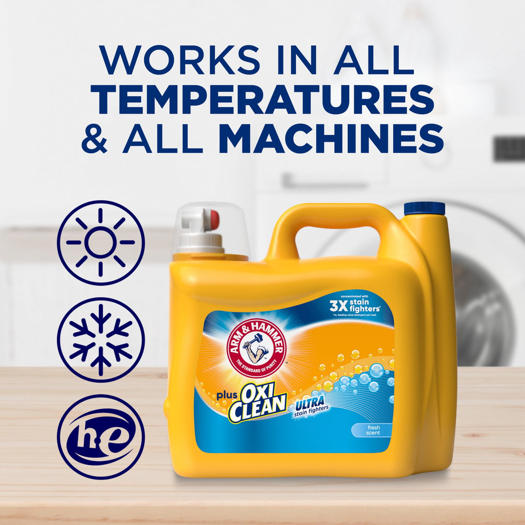 ARM & HAMMER Plus OxiClean Ultra Stain Fighters Liquid Laundry Detergent, Fresh Scent 158.6 Fl Oz