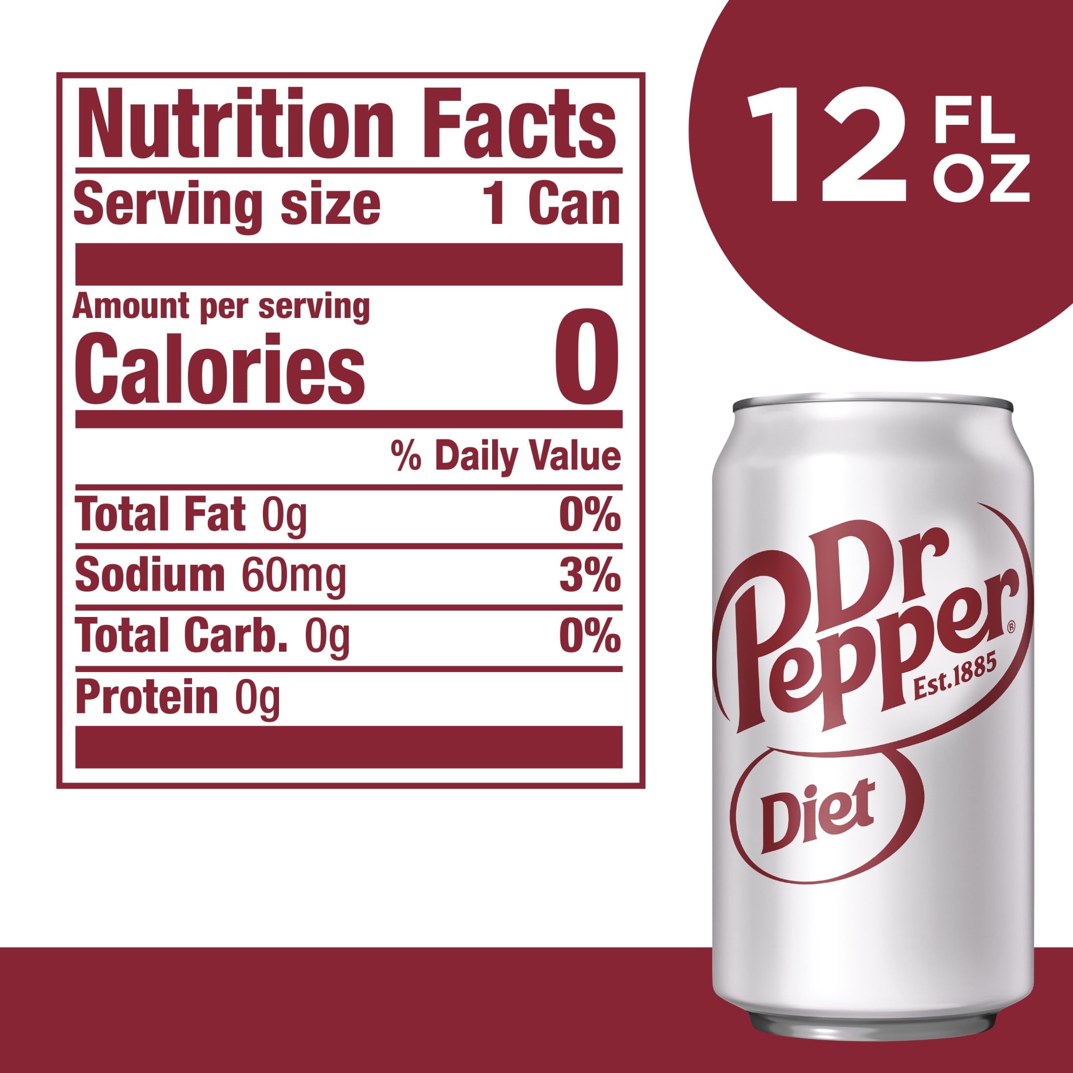 Diet Dr Pepper Soda Pop, 12 fl oz, 12 Pack Cans