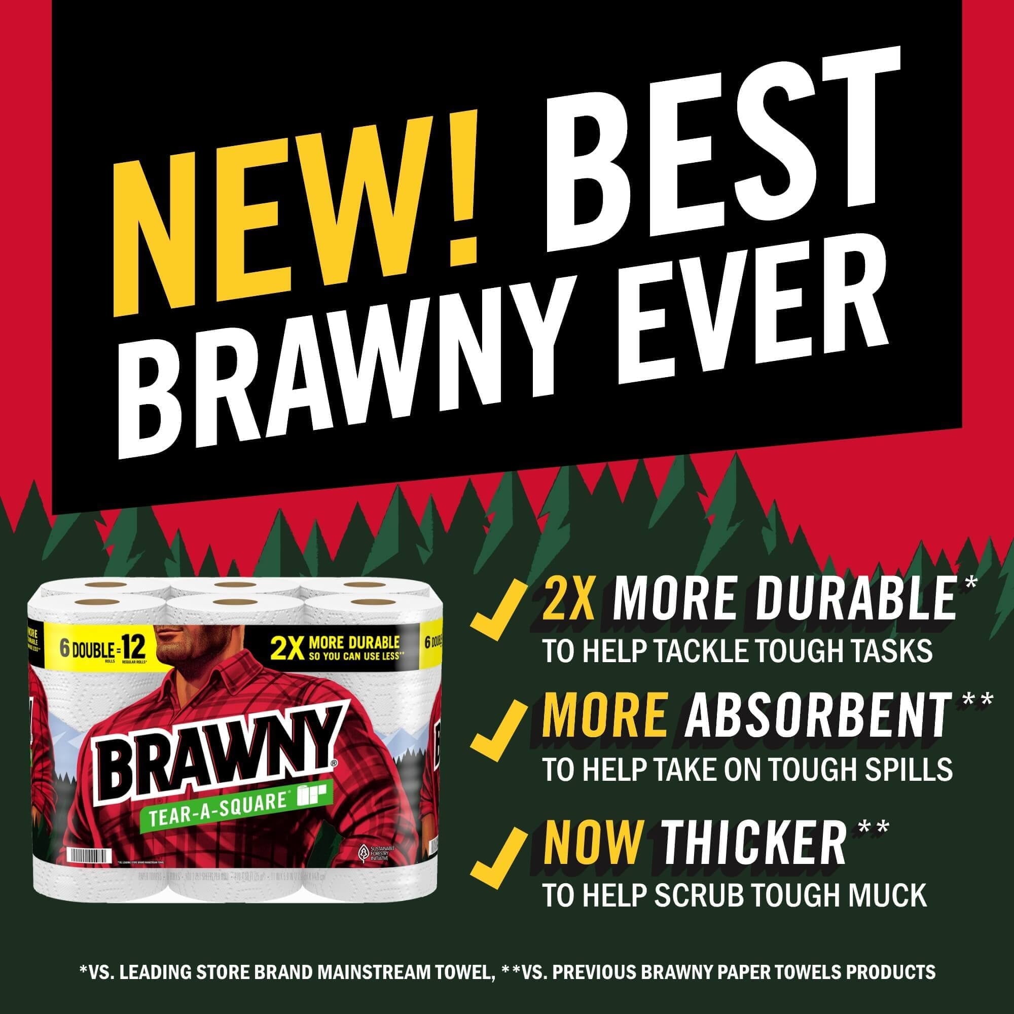 Brawny Tear-a-Square Paper Towels, 8 Double Rolls
