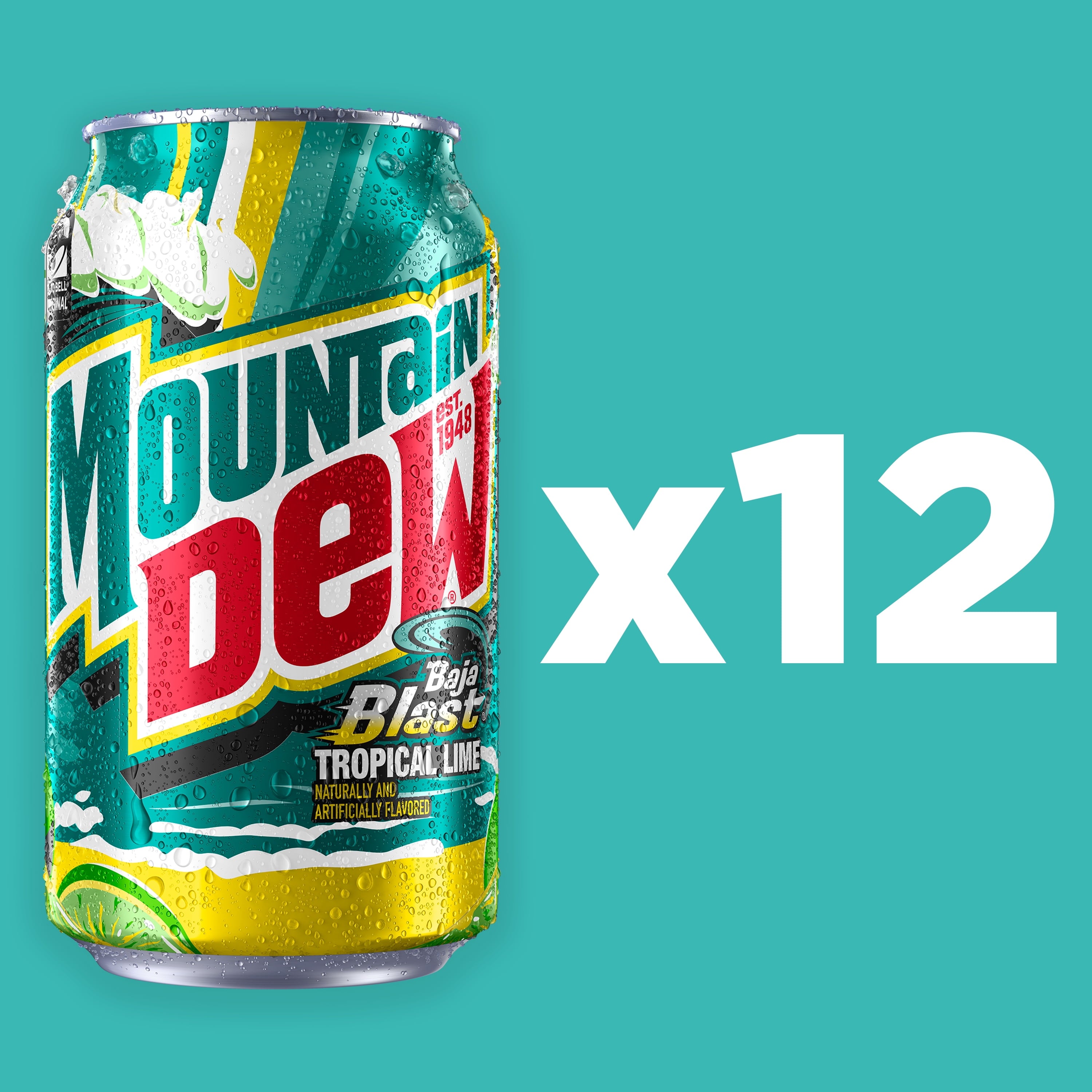 Mountain Dew Soda Pop, Baja Blast, 12 fl oz Cans, 12 Pack
