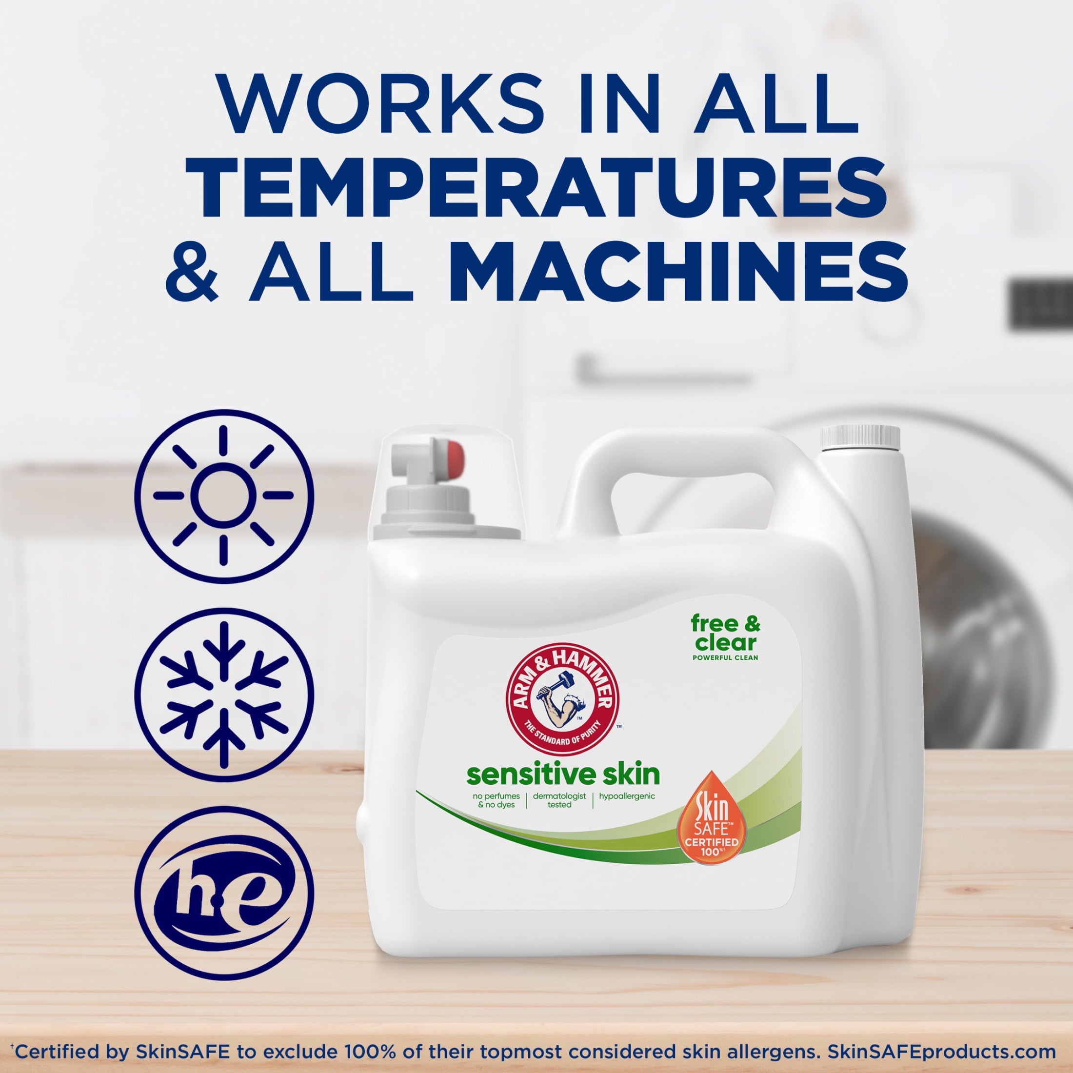 ARM & HAMMER Sensitive Skin Free & Clear Liquid Laundry Detergent Soap, 170 fl oz, 170 Loads