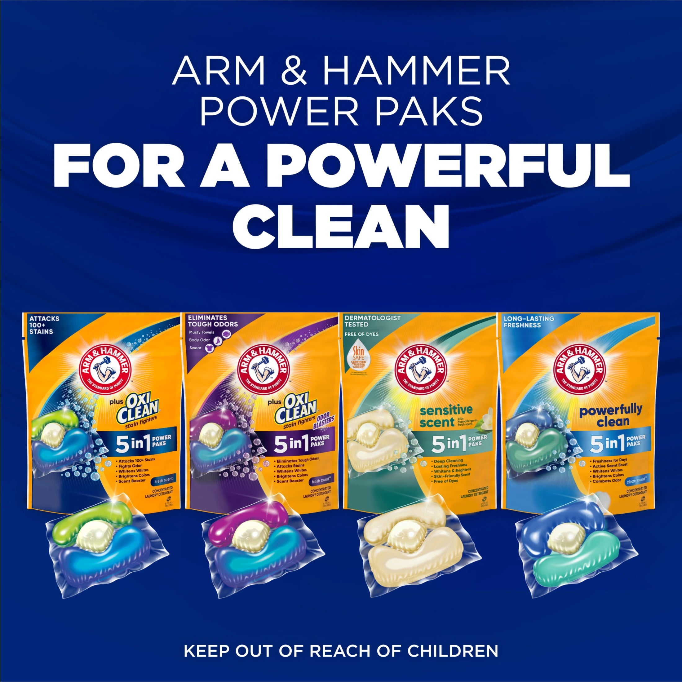 ARM & HAMMER Plus OxiClean 5-in-1 Laundry Detergent Paks, Fresh Scent, 42 Count