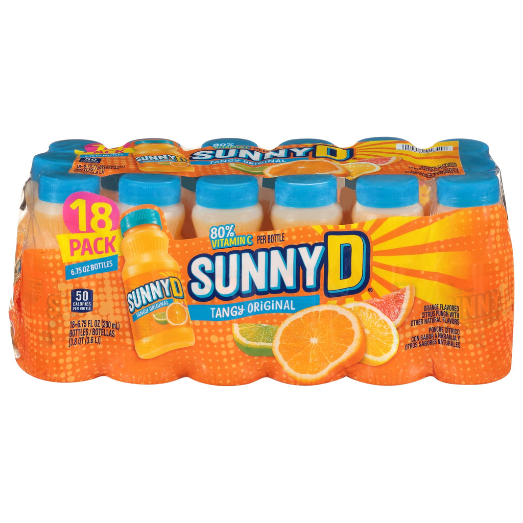 SUNNYD Tangy Original Shelf Stable Orange Juice Drink, 18 Count, 6.75 fl oz Bottles