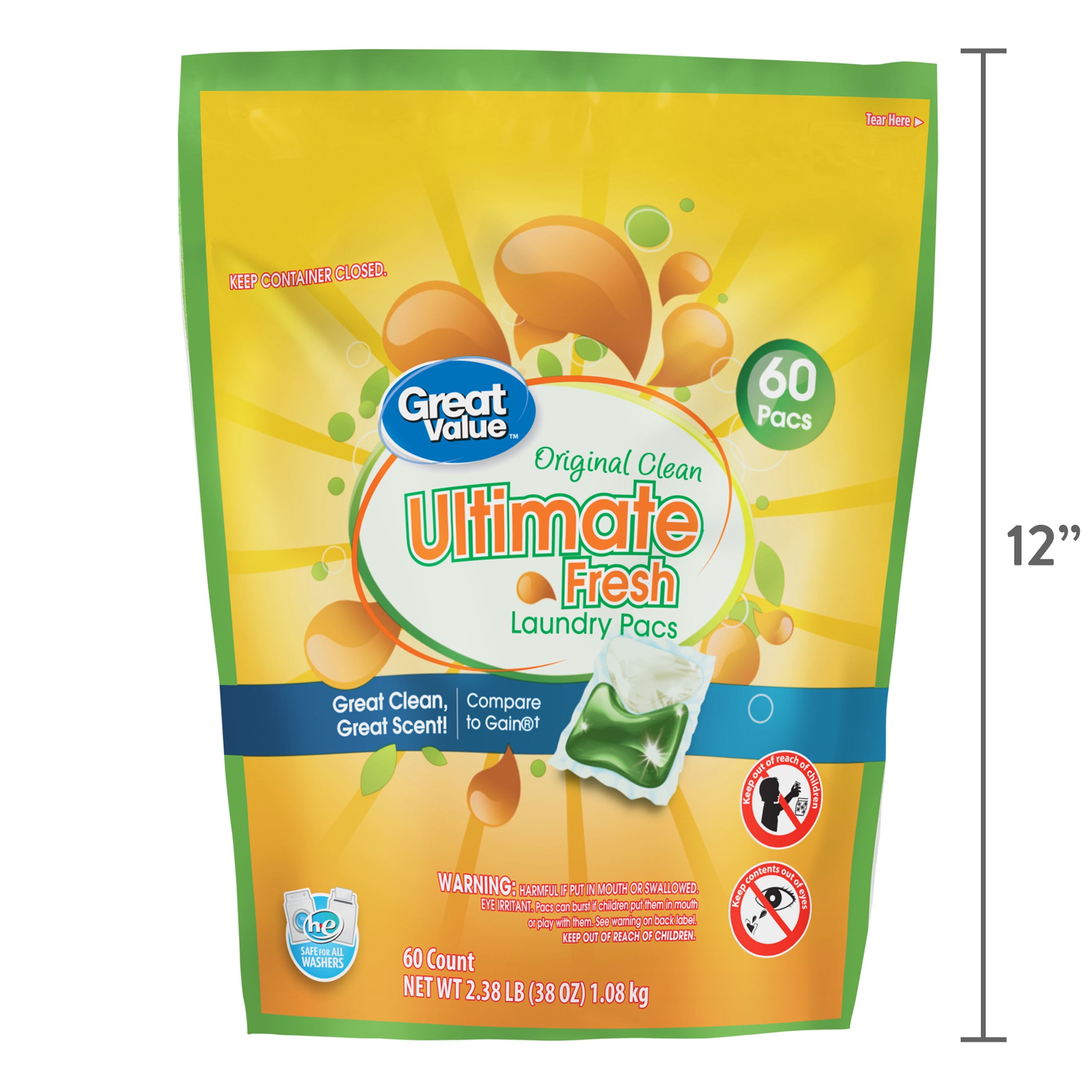 Great Value Ultimate Fresh Laundry Pacs, Original Clean, 60 Count