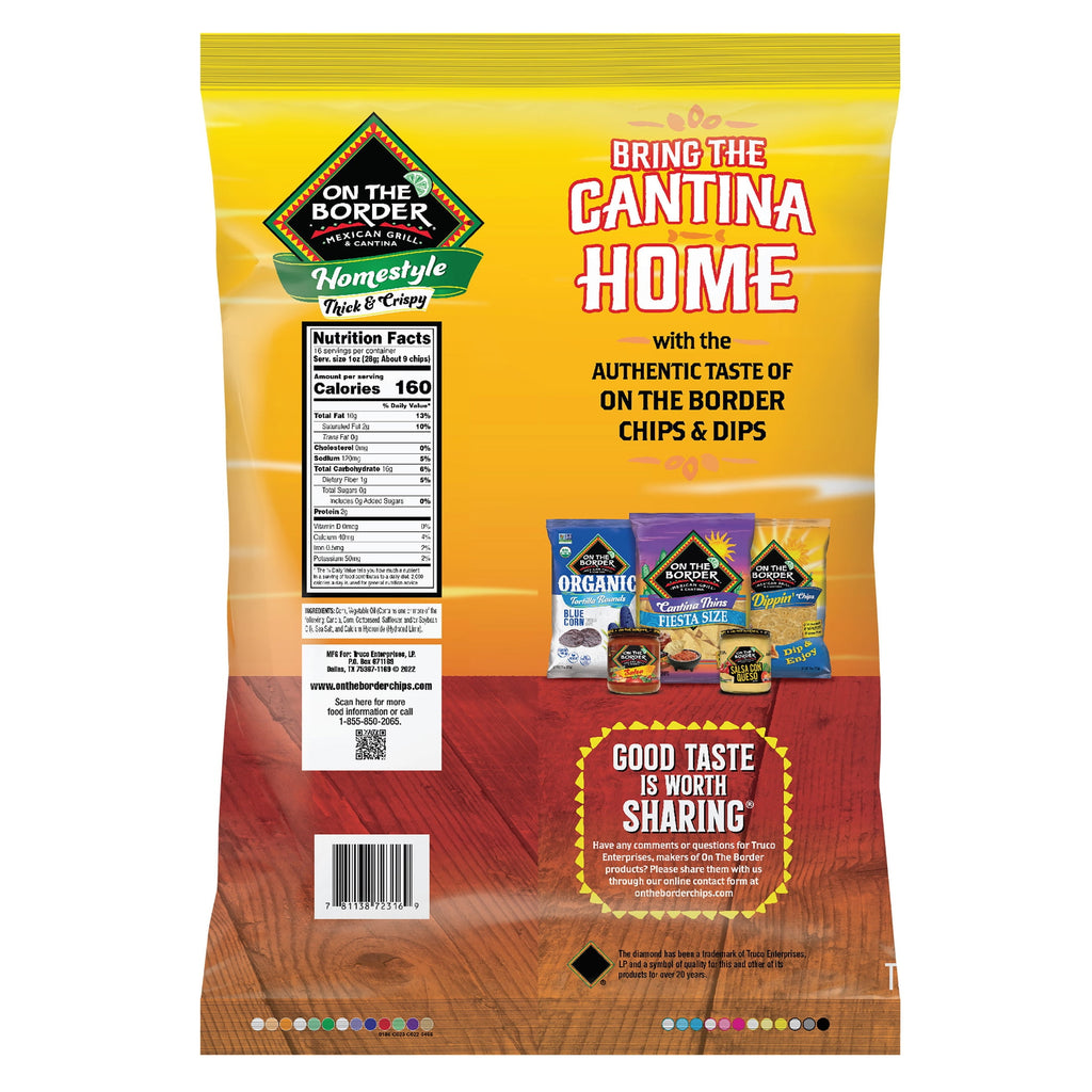 On The Border Homestyle Thick & Crispy Tortilla Chips, Gluten-Free, 16 oz Bag