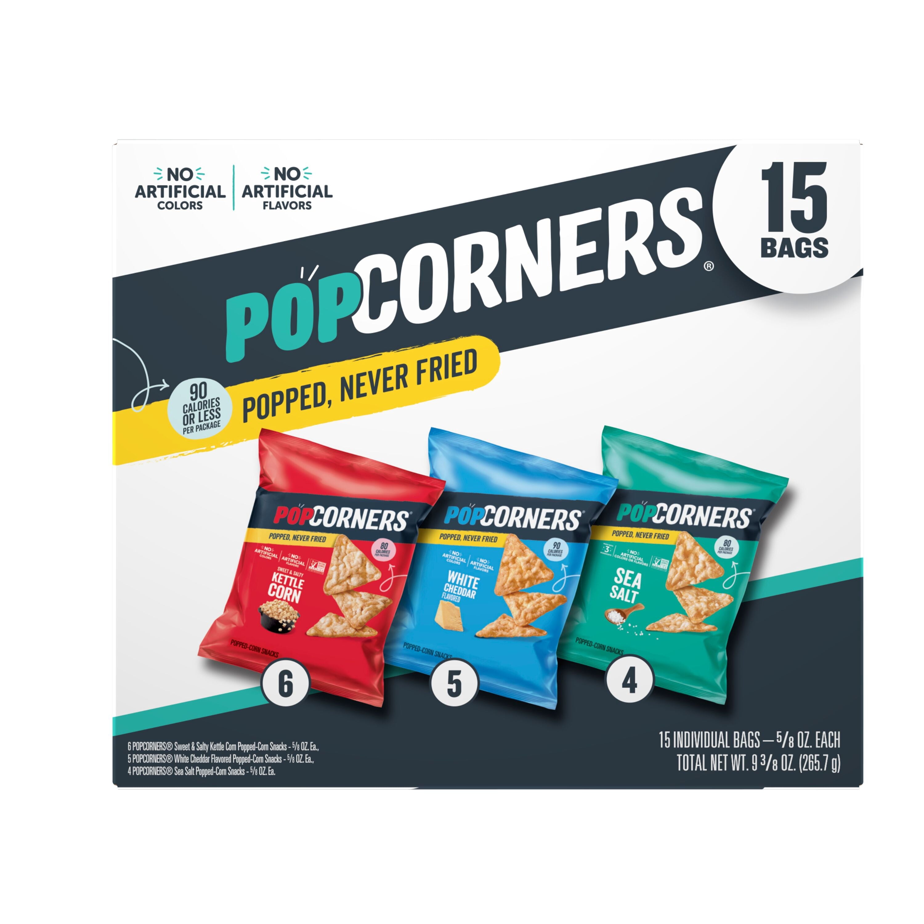 PopCorners Popped Corn Snack Chips, 3 Flavor Variety Pack, 15 Count Multipack