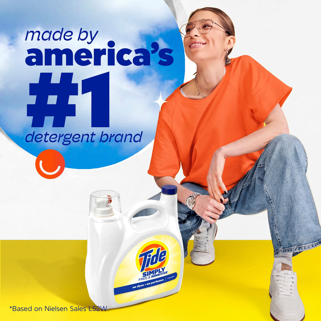 Tide Simply Liquid Laundry Detergent, Free & Sensitive, 138 Loads, 173 fl oz