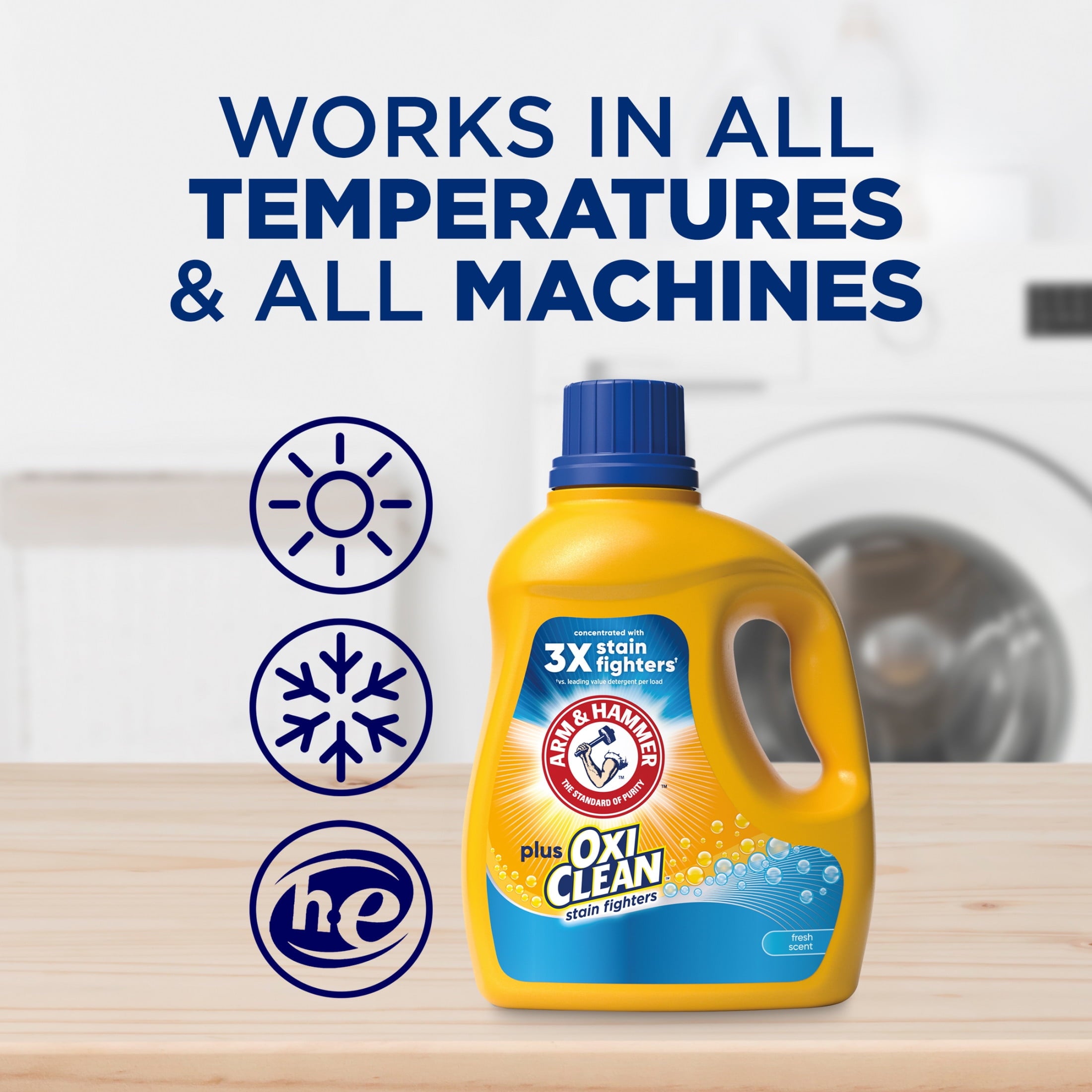 ARM & HAMMER Plus OxiClean Stain Fighters Liquid Laundry Detergent, Fresh Scent, 77 Loads