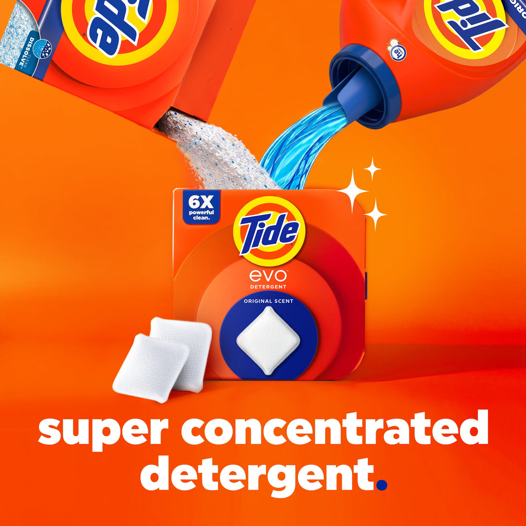 Tide Evo Laundry Detergent Tiles, 100% Concentrated, 6X Cleaning Power, Spring Blast Scent, 16 Count