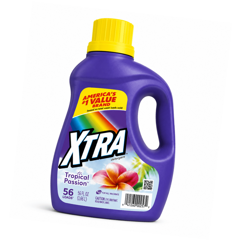 Xtra Tropical Passion Liquid Laundry Detergent, for All Machines, HE Compatible, Tropical Passion Scent, 56 fl oz (1.66 L), 56 Loads