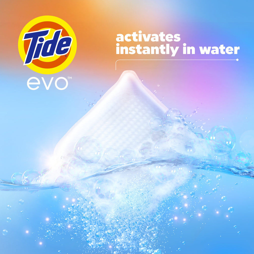 Tide Evo Laundry Detergent Tiles, 100% Concentrated, 6X Cleaning Power, Spring Blast Scent, 16 Count