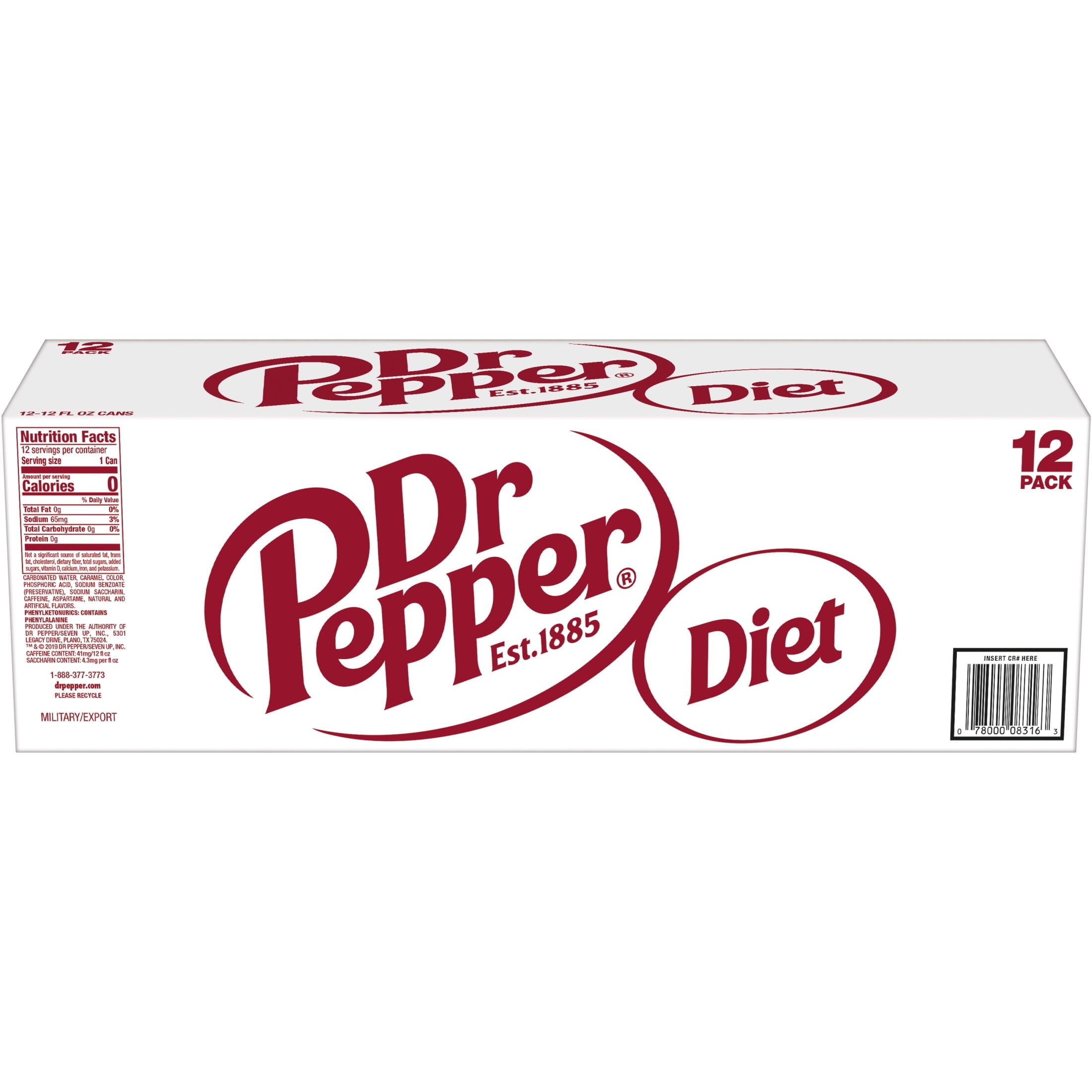 Diet Dr Pepper Soda Pop, 12 fl oz, 12 Pack Cans