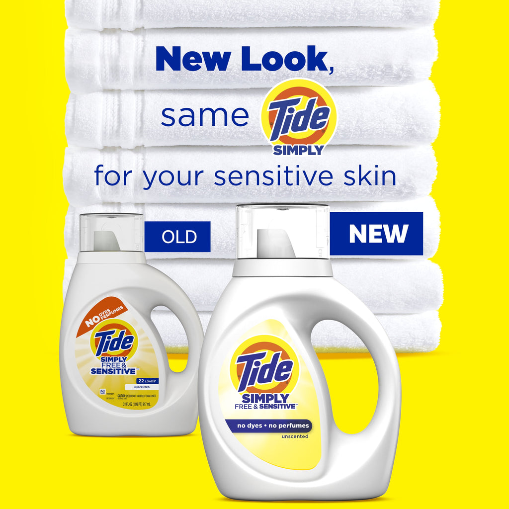 Tide Simply Liquid Laundry Detergent, Free & Sensitive, 32 fl oz, 24 Loads