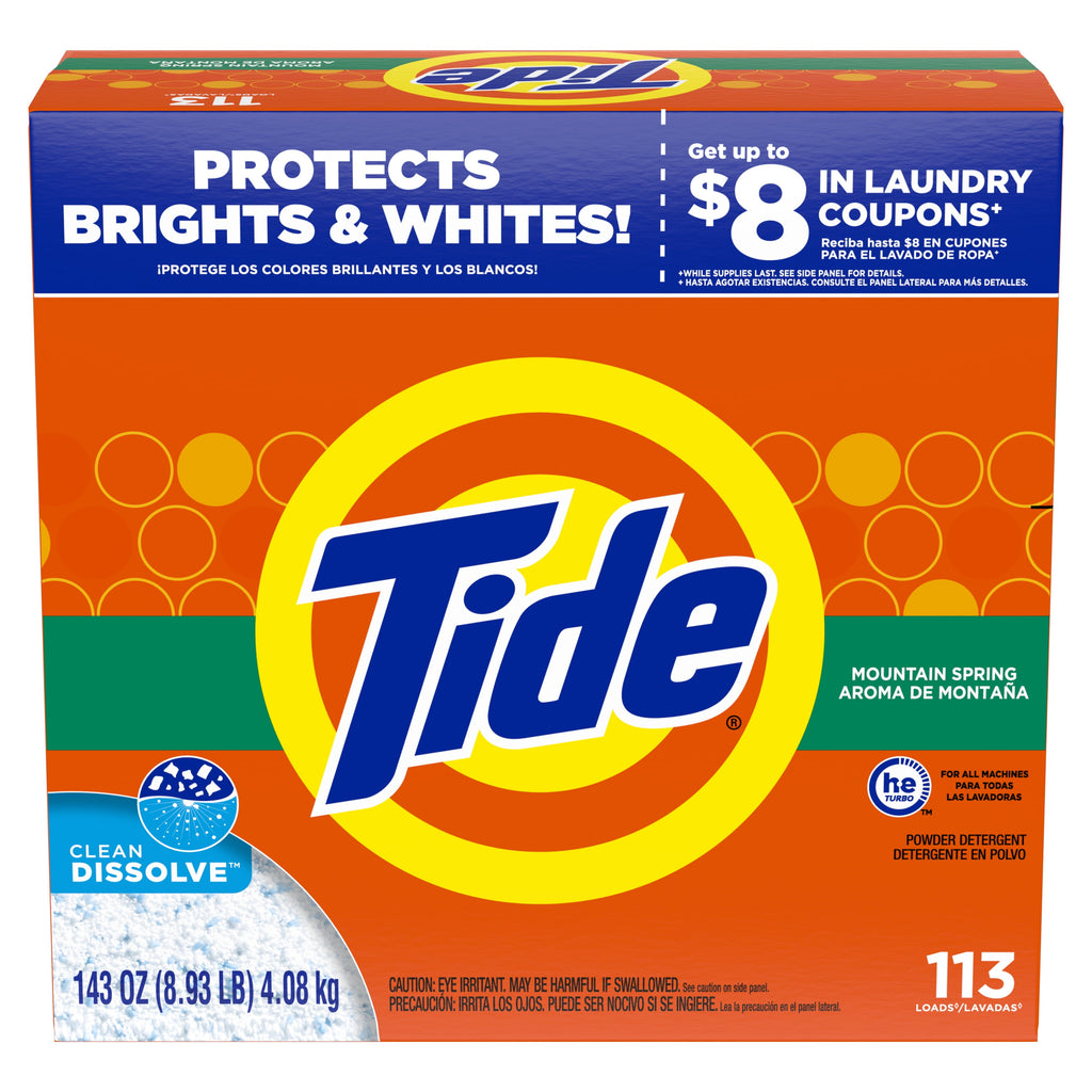 Tide Powder Laundry Detergent, Mountain Spring, 113 Loads, 143 oz
