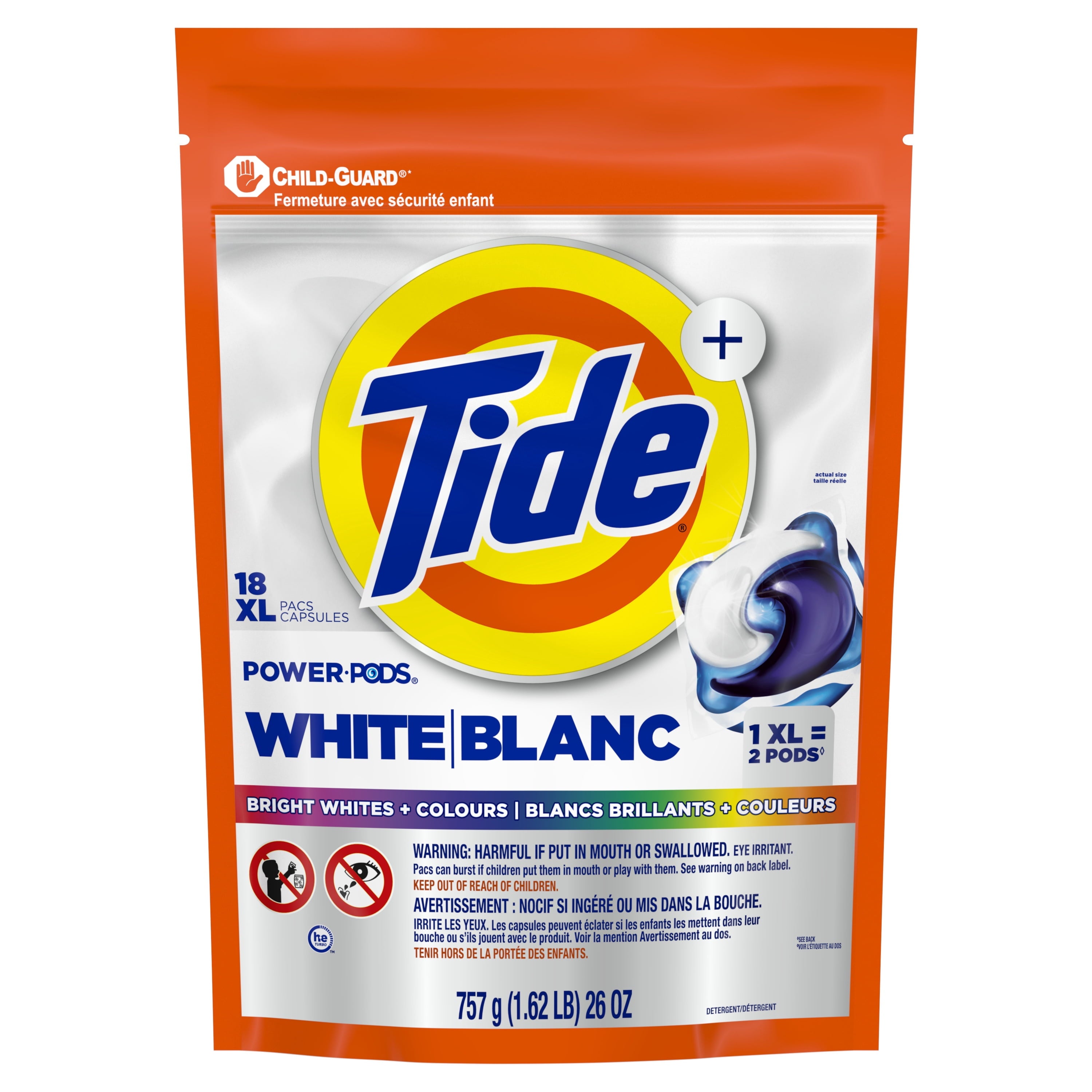 Tide Power PODS White Laundry Detergent Pacs, Brilliant Whitening + Color Protect, 18 Count