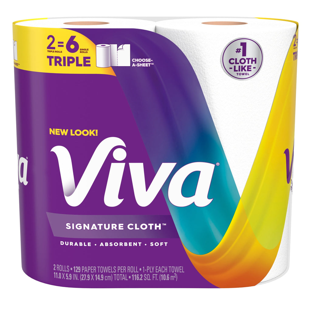 Viva Signature Cloth Paper Towels, 2 Triple Rolls, 129 Sheets per Roll