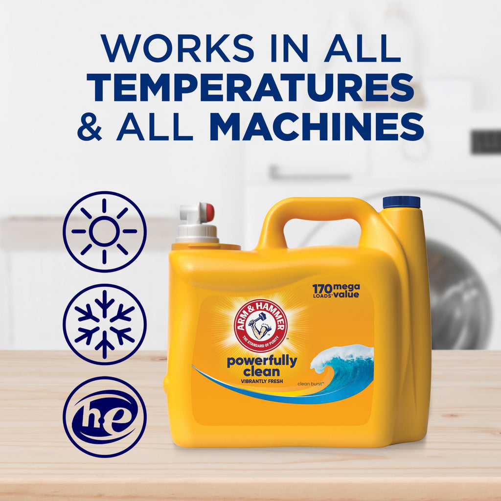 ARM & HAMMER Powerfully Clean Liquid Laundry Detergent Soap, Clean Burst, 200 fl oz, 200 Loads