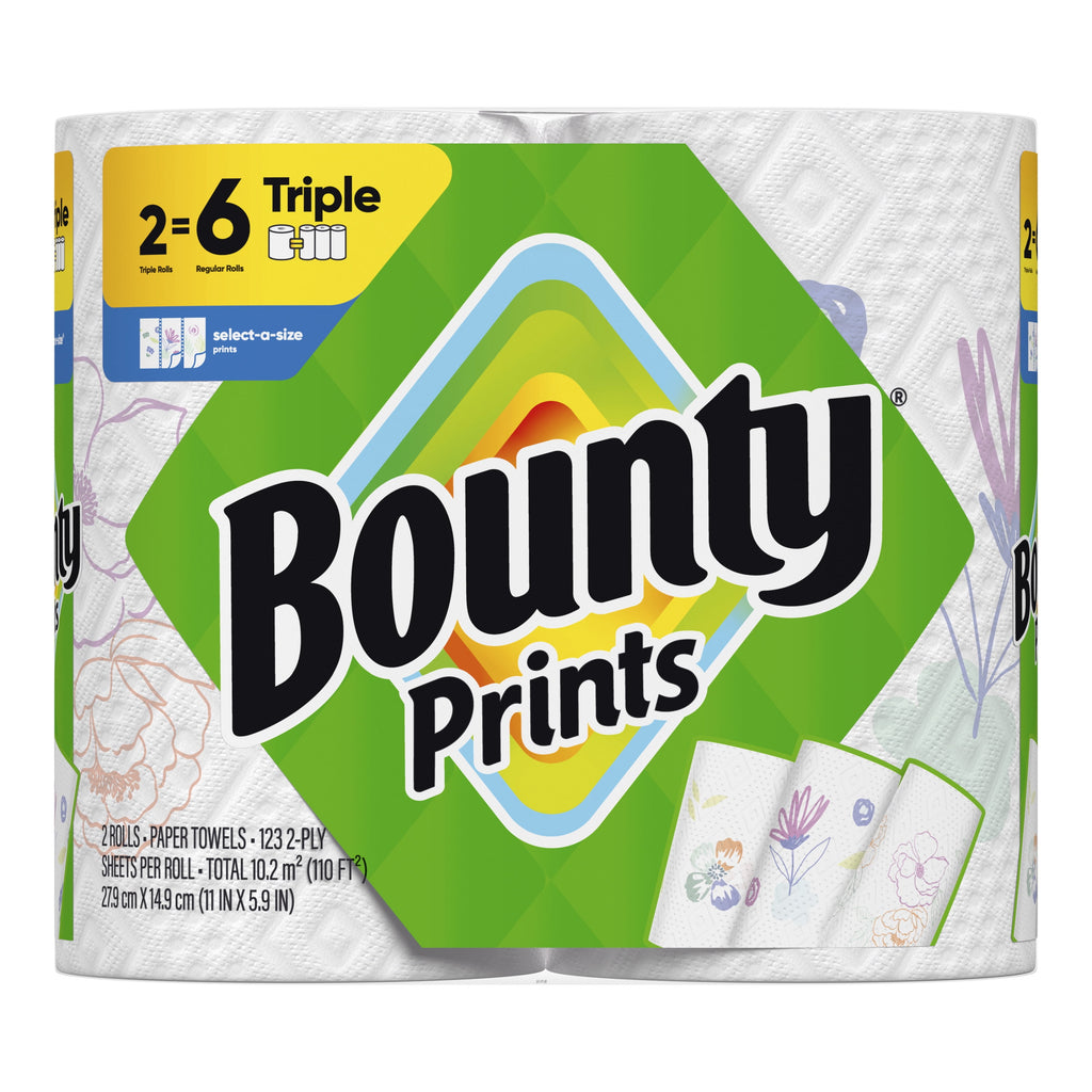 Bounty Paper Towels Select-A-Size Print, 2 Triple Rolls, 123 Sheets per Roll